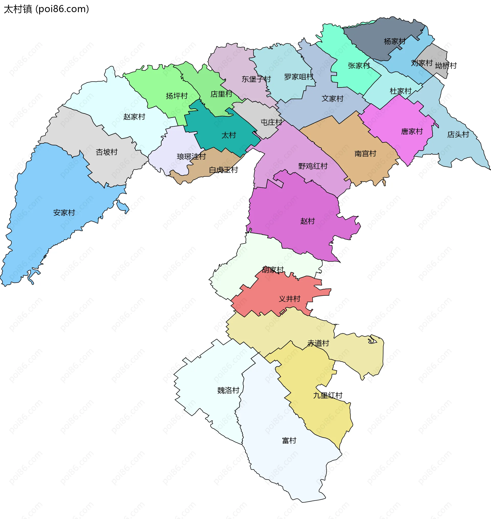 太村镇边界地图(五级行政区划)