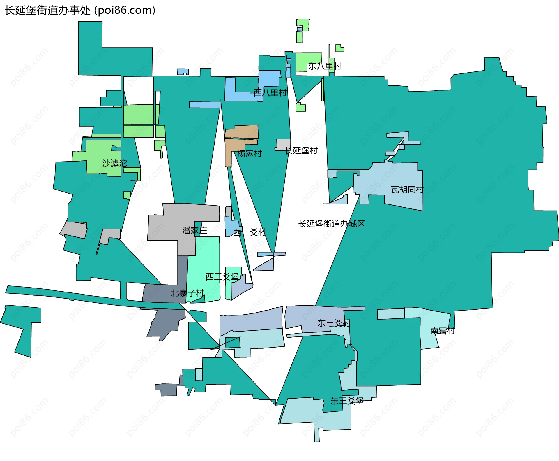 长延堡街道办事处边界地图(五级行政区划)