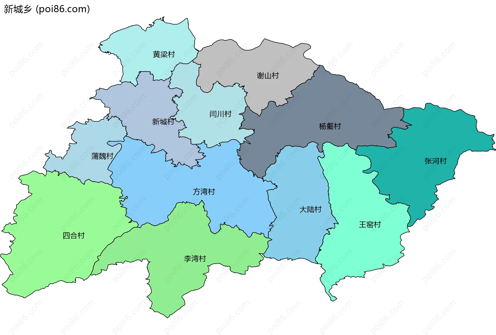 新城乡边界地图(五级行政区划)