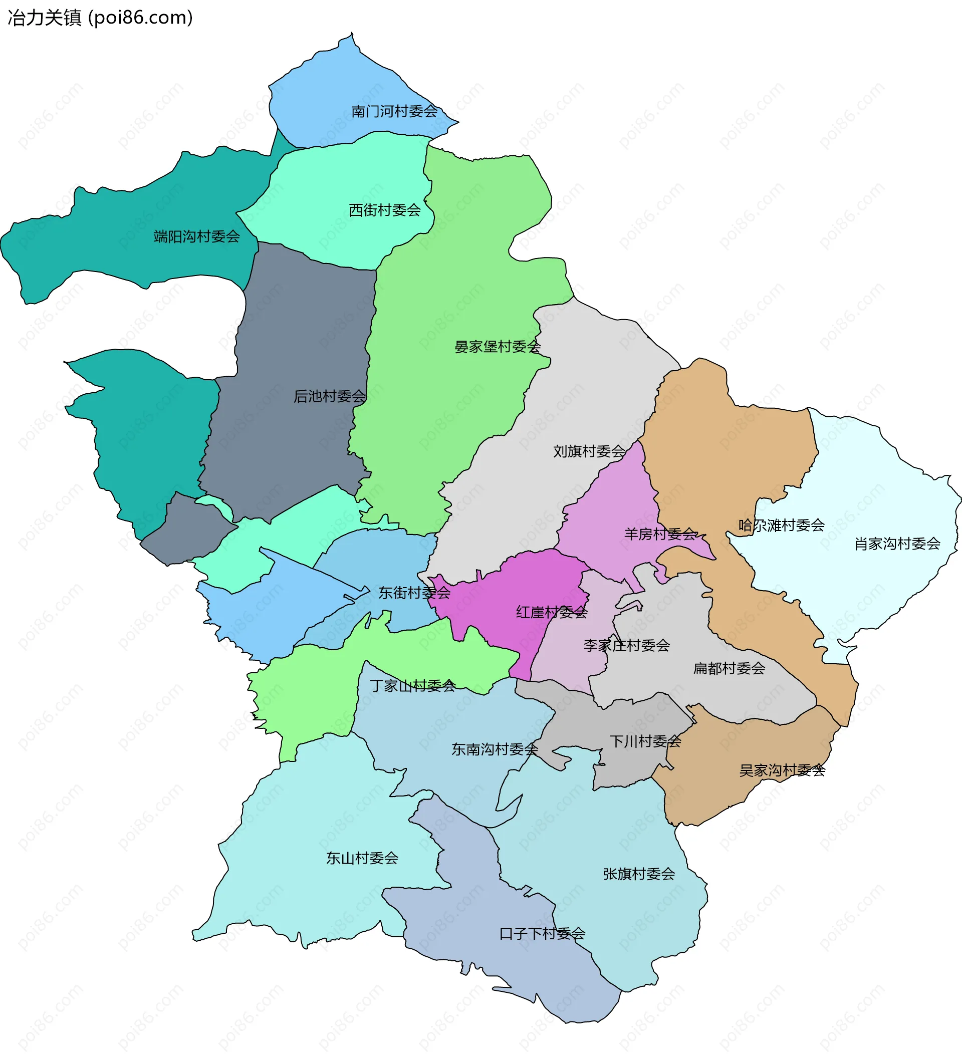 冶力关镇边界地图(五级行政区划)