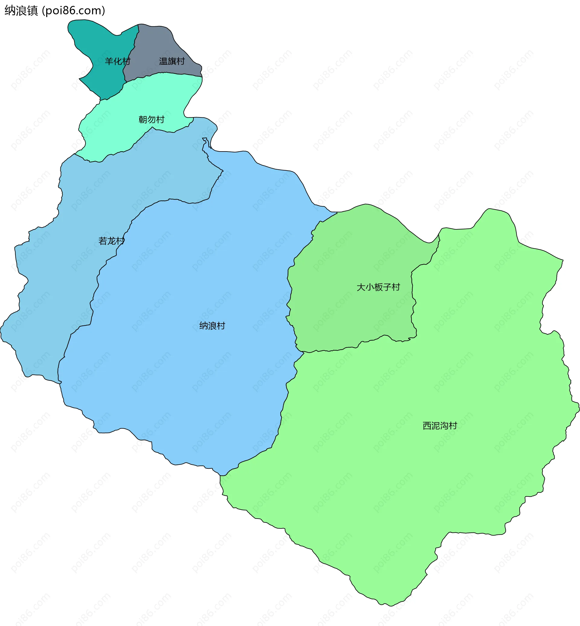 纳浪镇边界地图(五级行政区划)