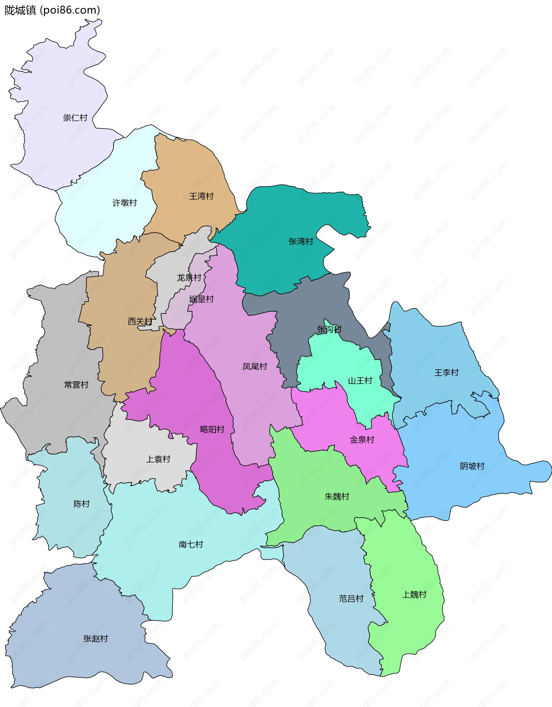 陇城镇边界地图(五级行政区划)