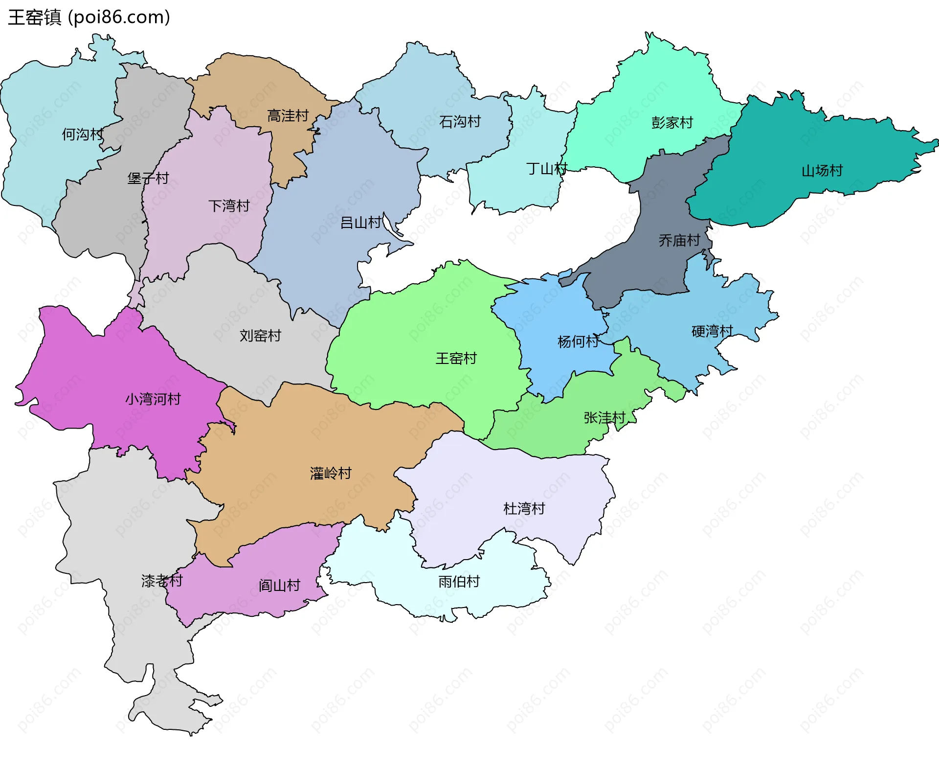 王窑镇边界地图(五级行政区划)