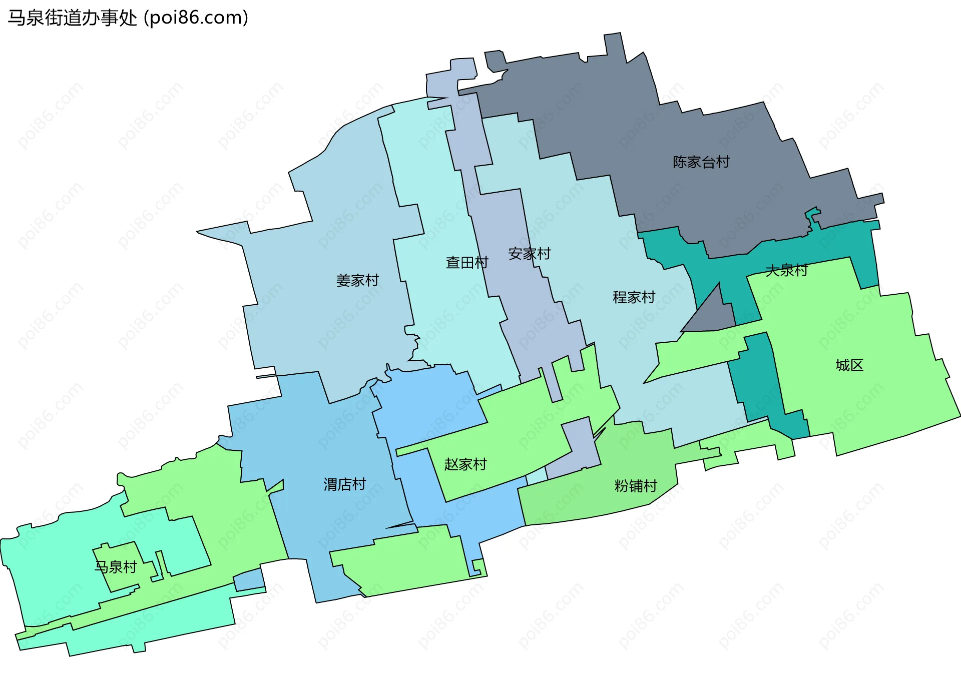 马泉街道办事处边界地图(五级行政区划)