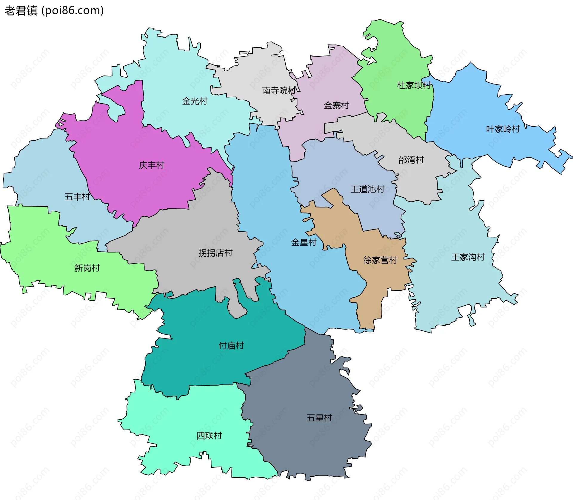 老君镇边界地图(五级行政区划)