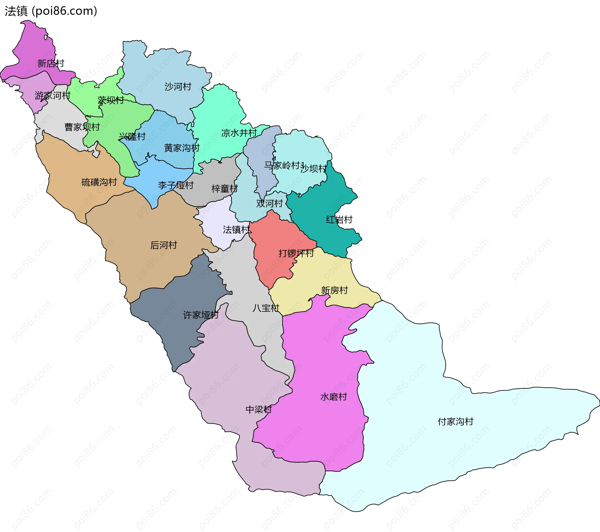 法镇边界地图(五级行政区划)