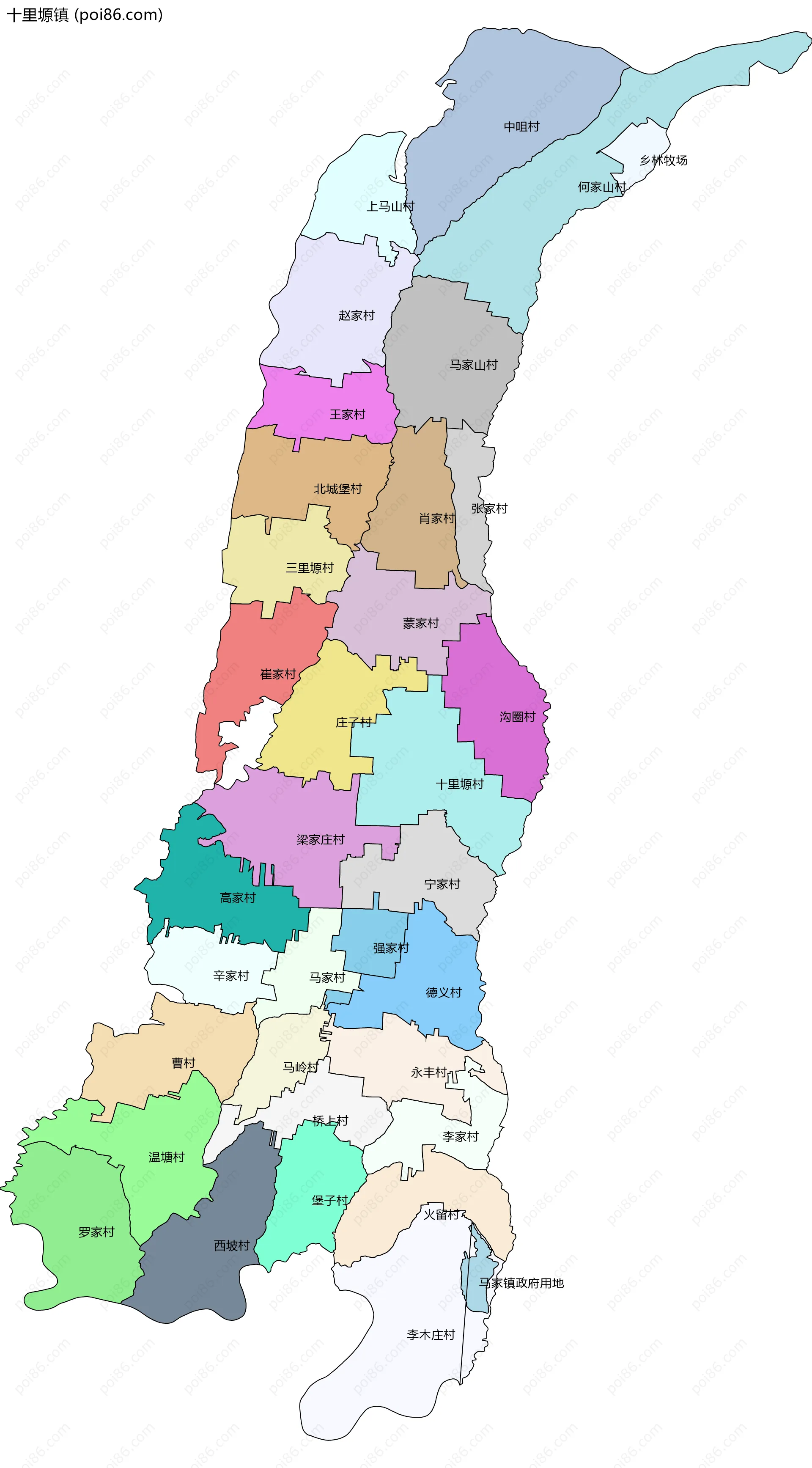 十里塬镇边界地图(五级行政区划)