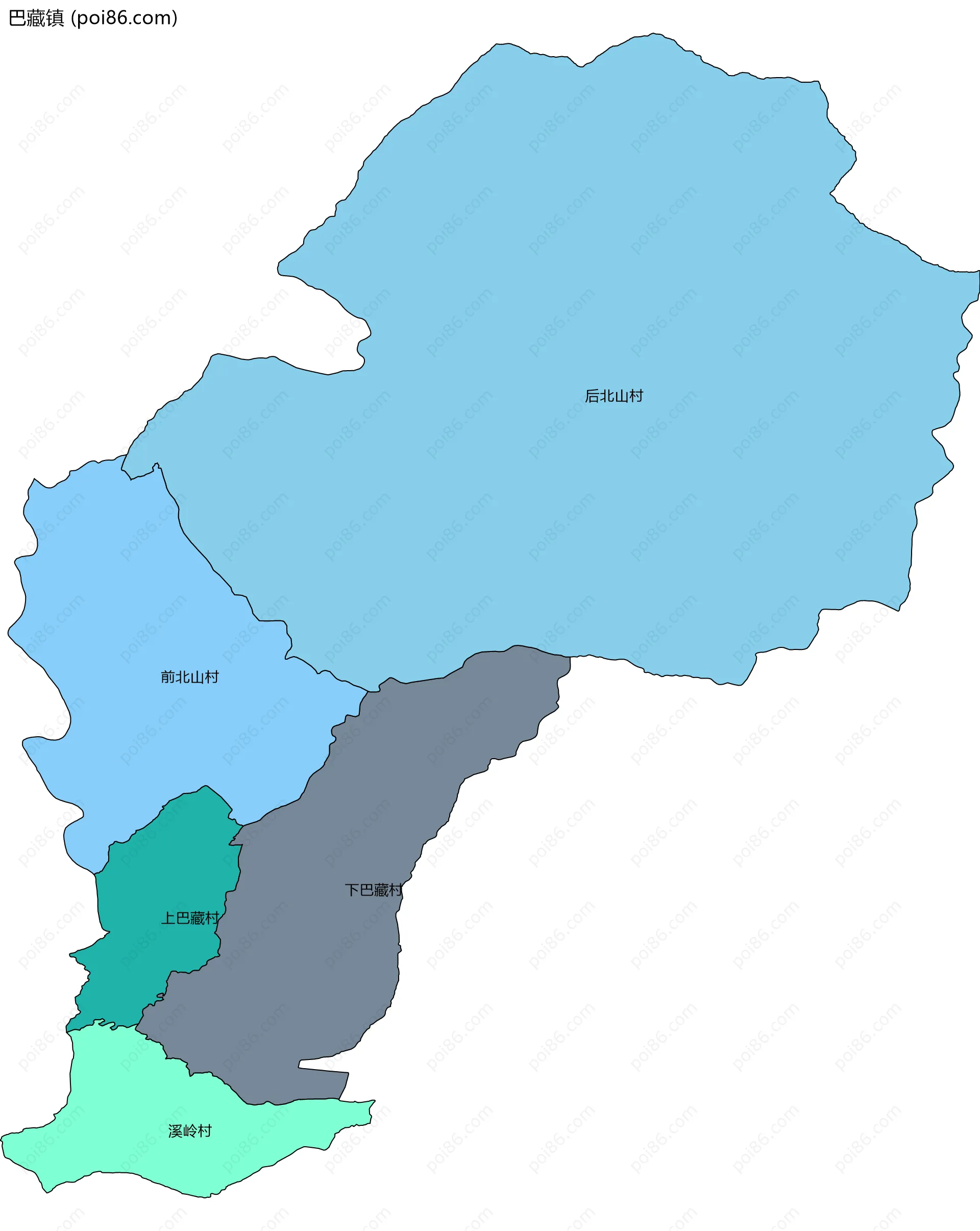 巴藏镇边界地图(五级行政区划)