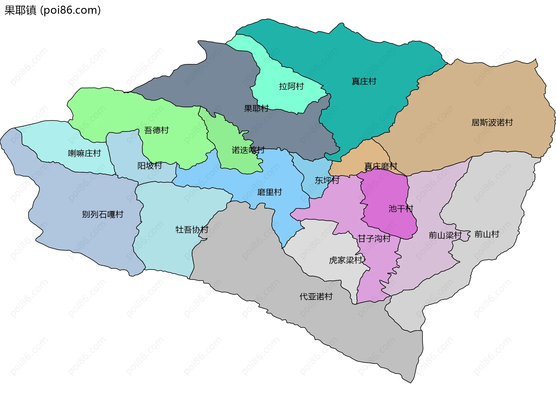 果耶镇边界地图(五级行政区划)