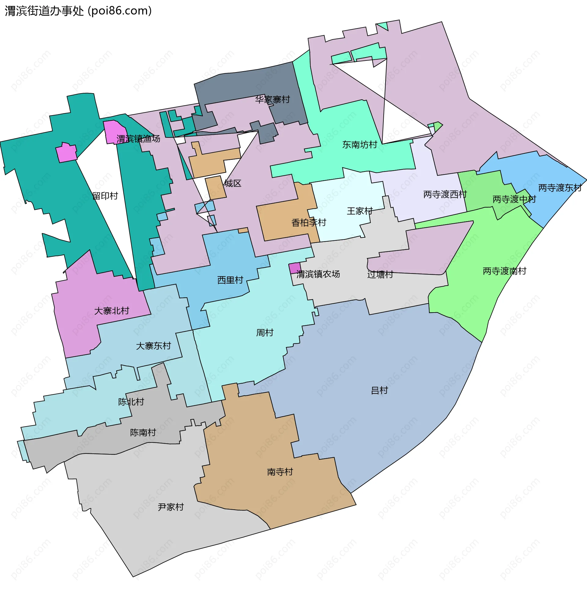 渭滨街道办事处边界地图(五级行政区划)