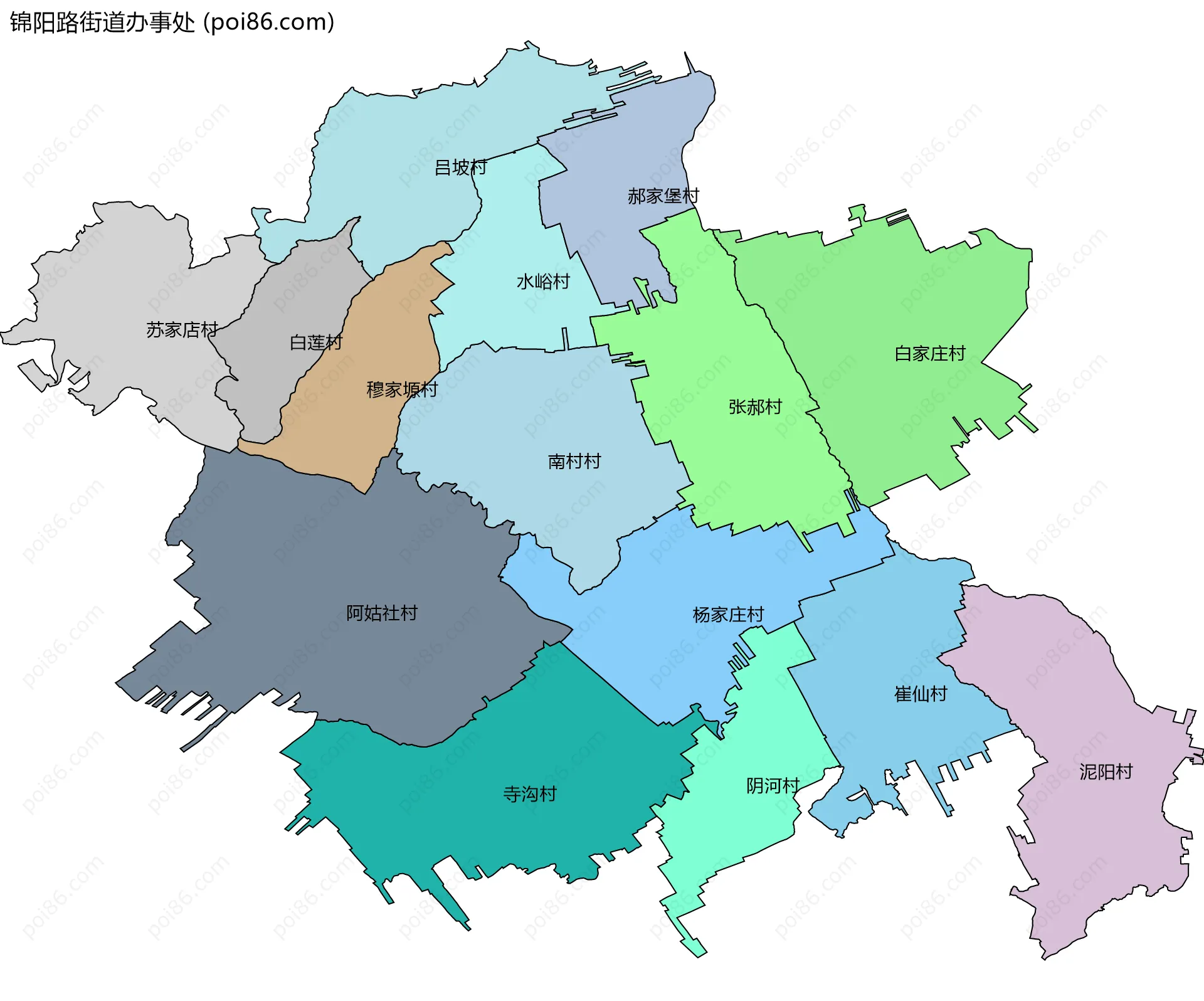 锦阳路街道办事处边界地图(五级行政区划)