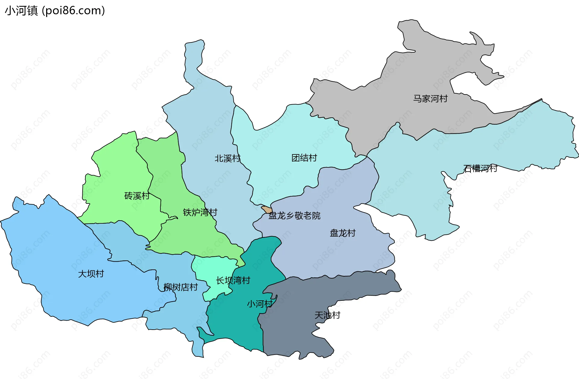 小河镇边界地图(五级行政区划)