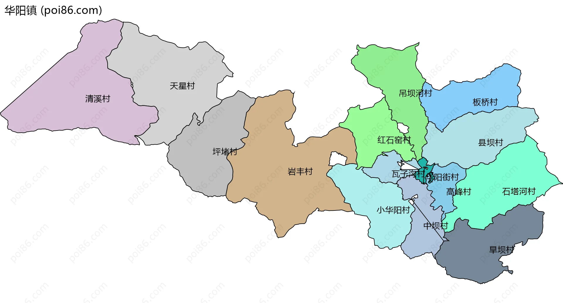 华阳镇边界地图(五级行政区划)