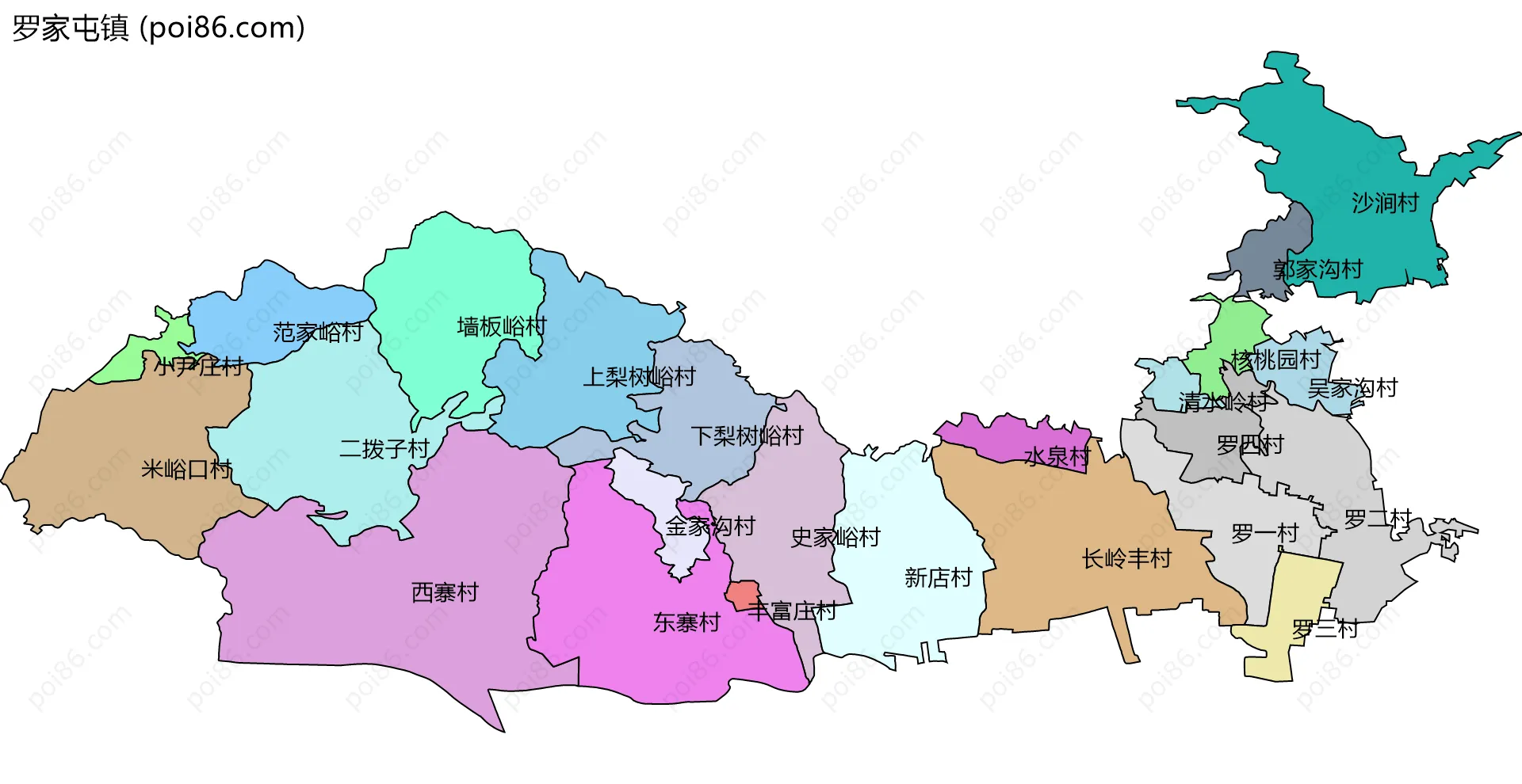 罗家屯镇边界地图(五级行政区划)