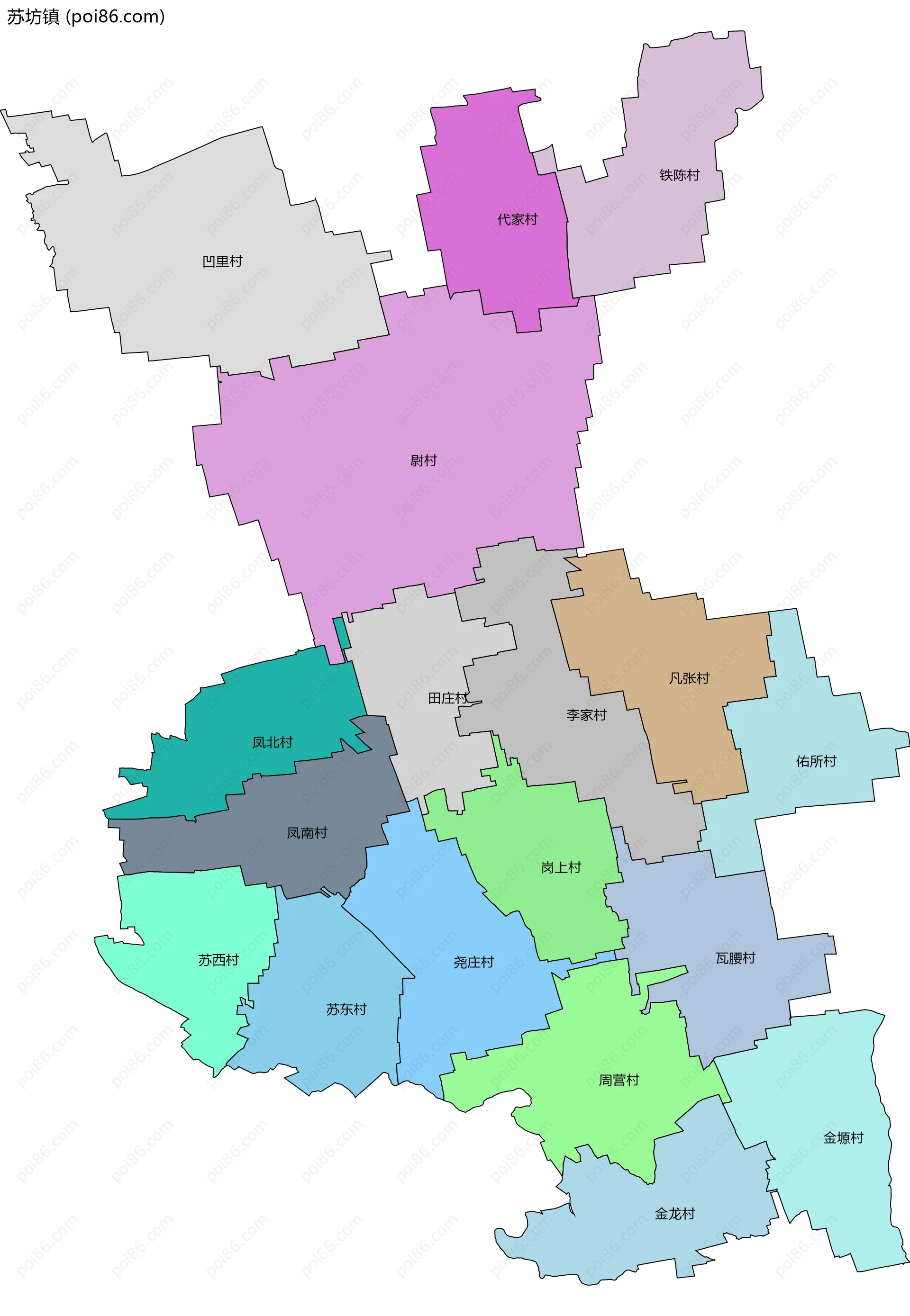 苏坊镇边界地图(五级行政区划)