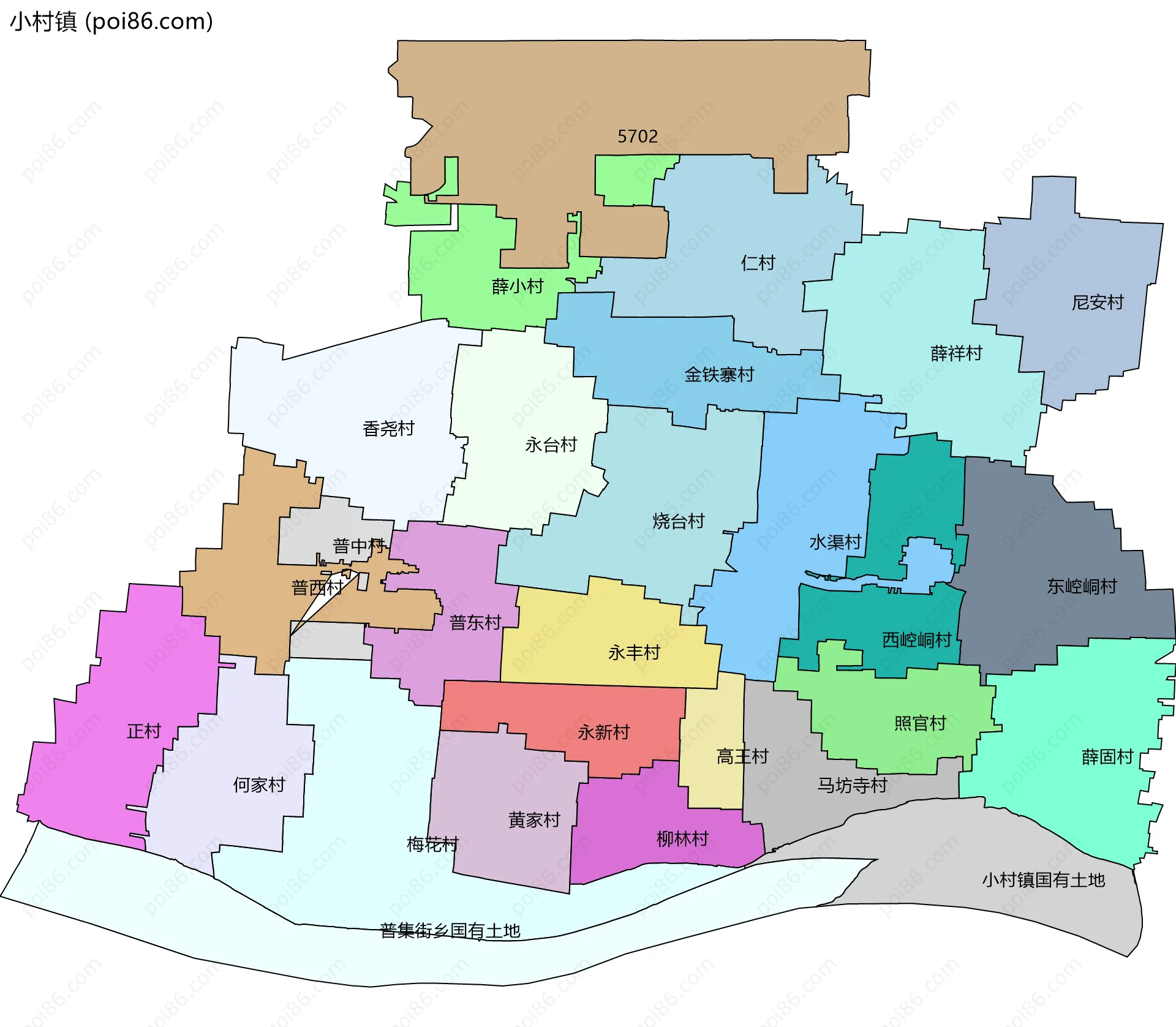 小村镇边界地图(五级行政区划)