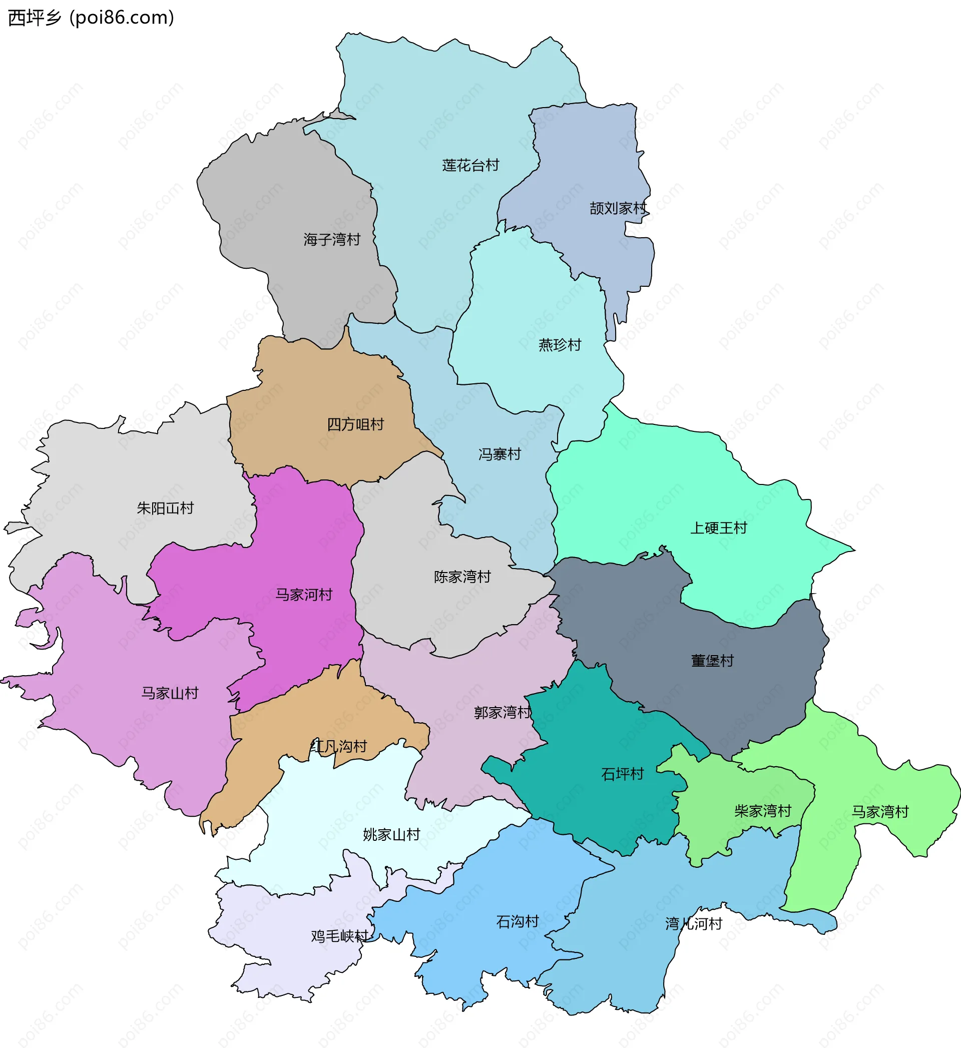 西坪乡边界地图(五级行政区划)