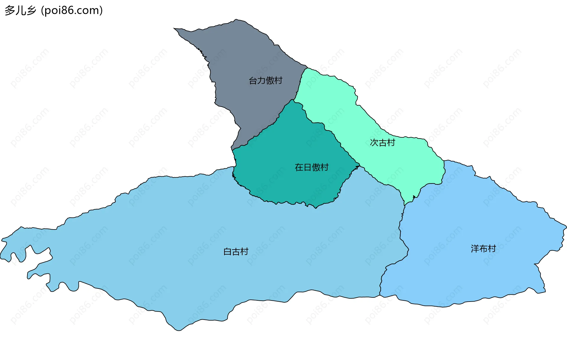 多儿乡边界地图(五级行政区划)