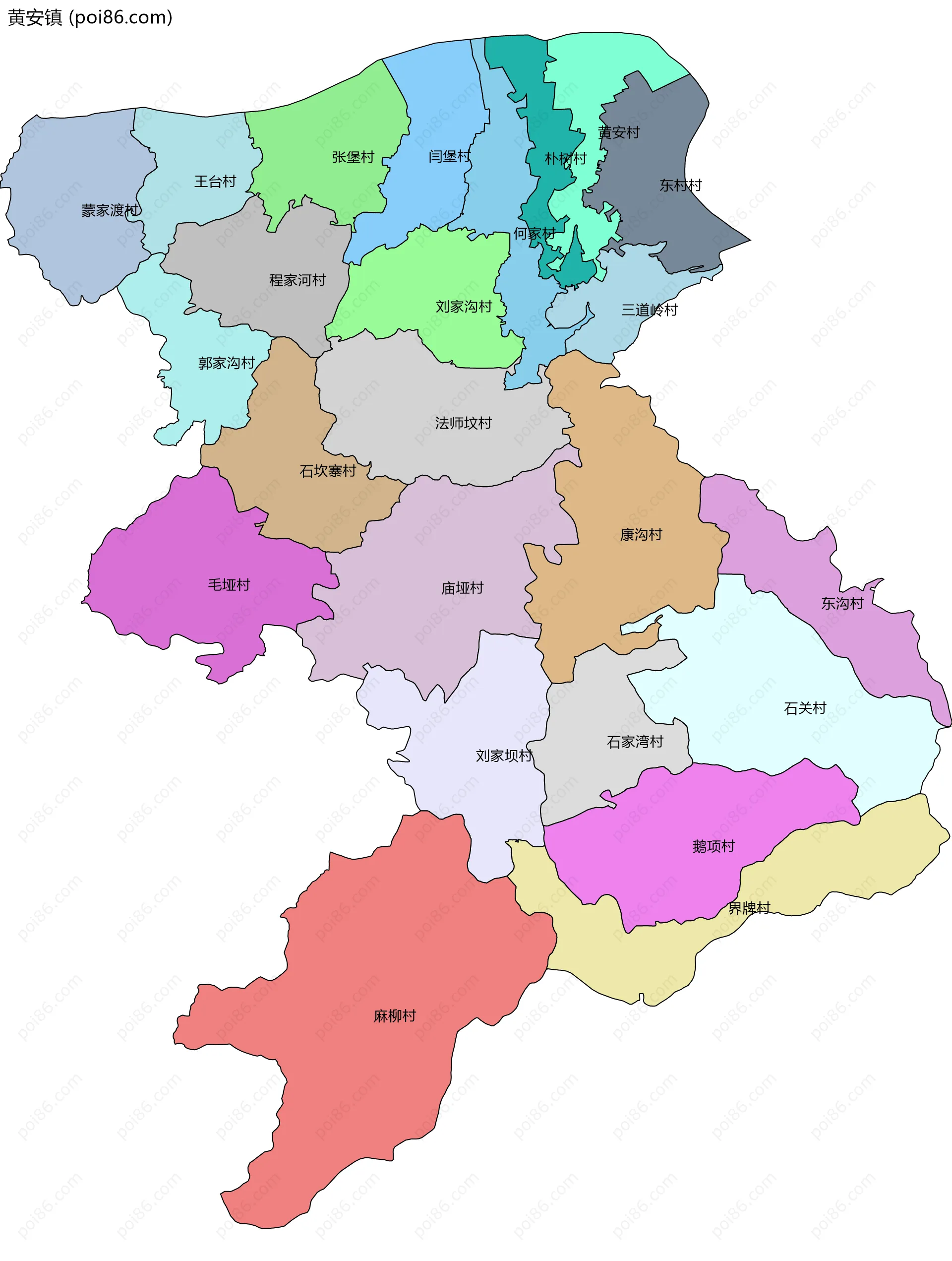 黄安镇边界地图(五级行政区划)