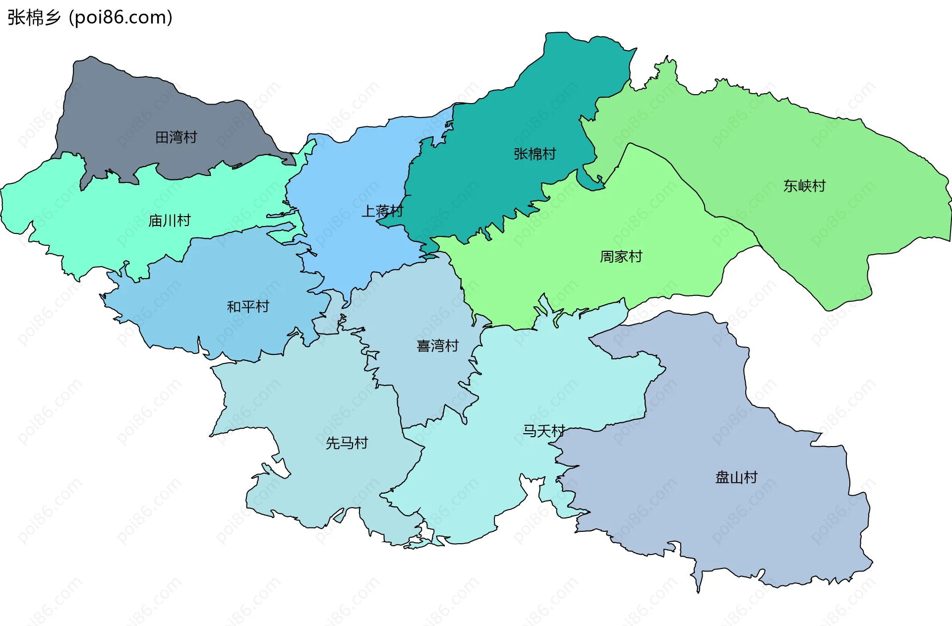 张棉乡边界地图(五级行政区划)
