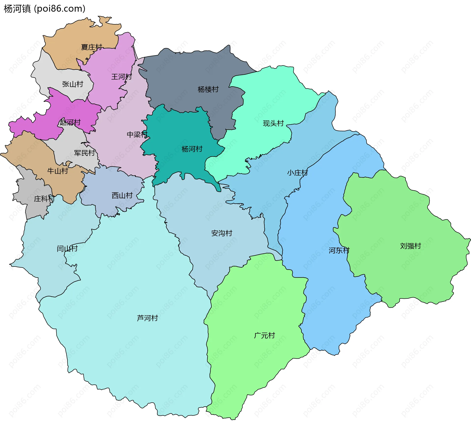杨河镇边界地图(五级行政区划)