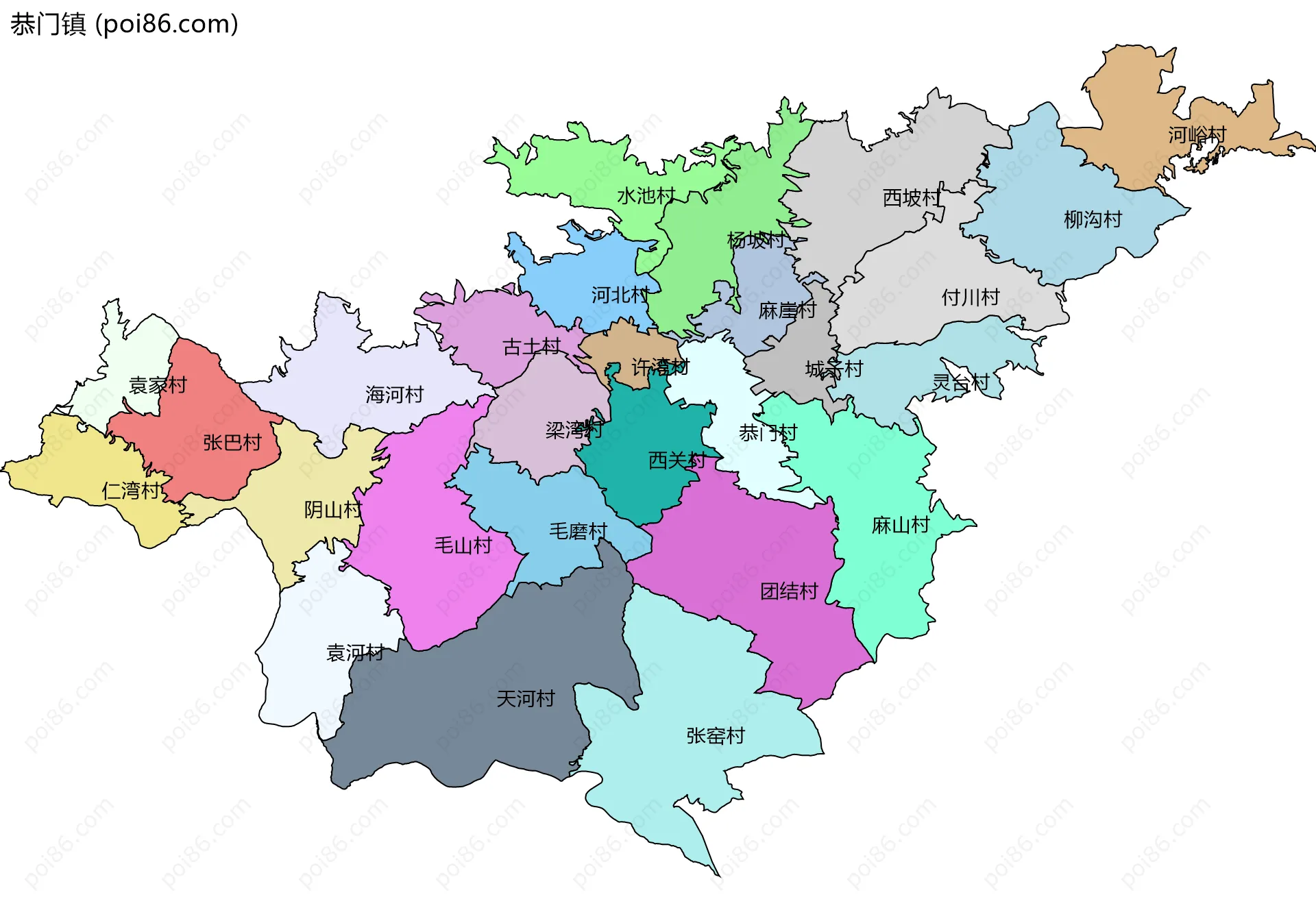 恭门镇边界地图(五级行政区划)