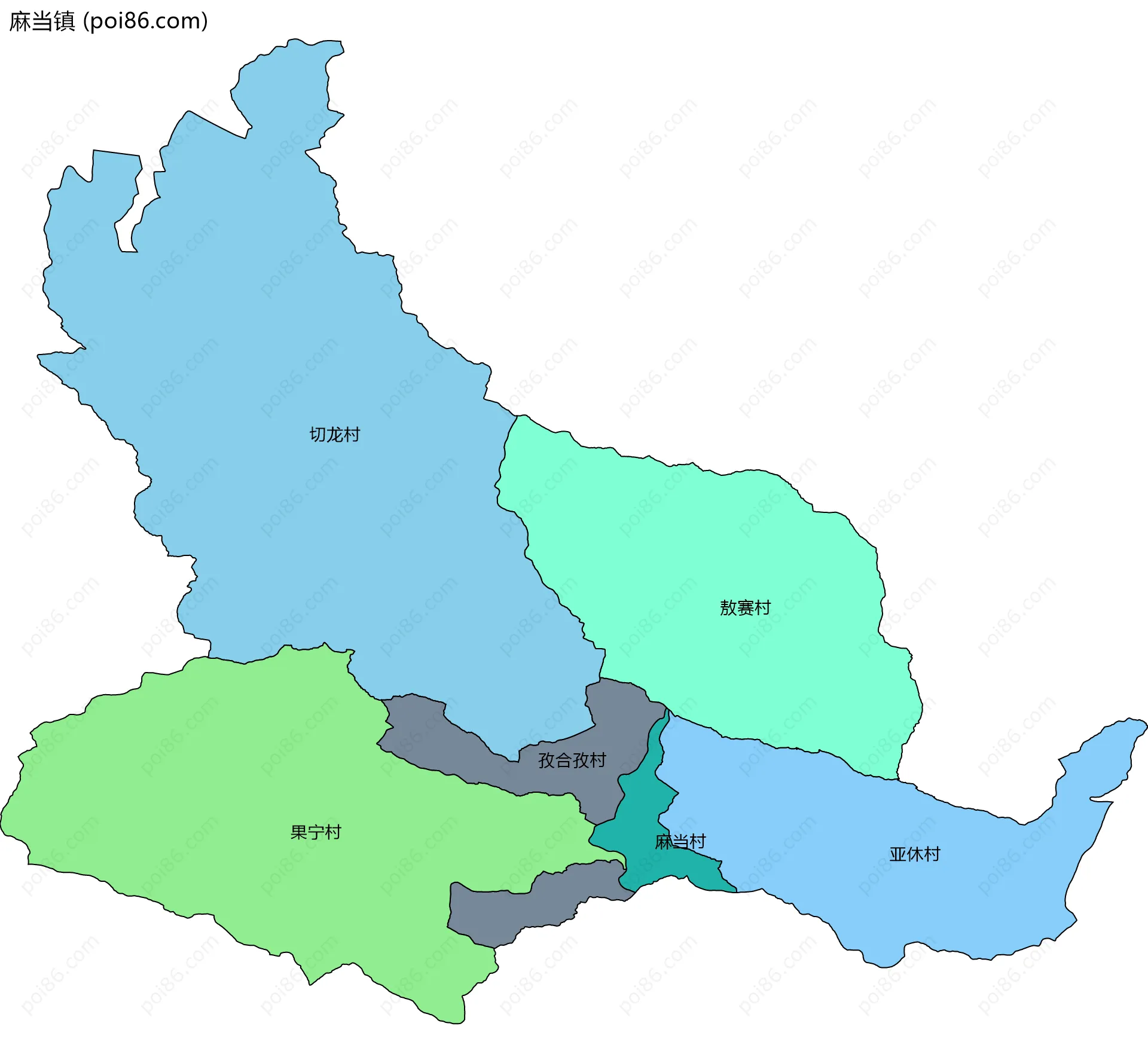 麻当镇边界地图(五级行政区划)