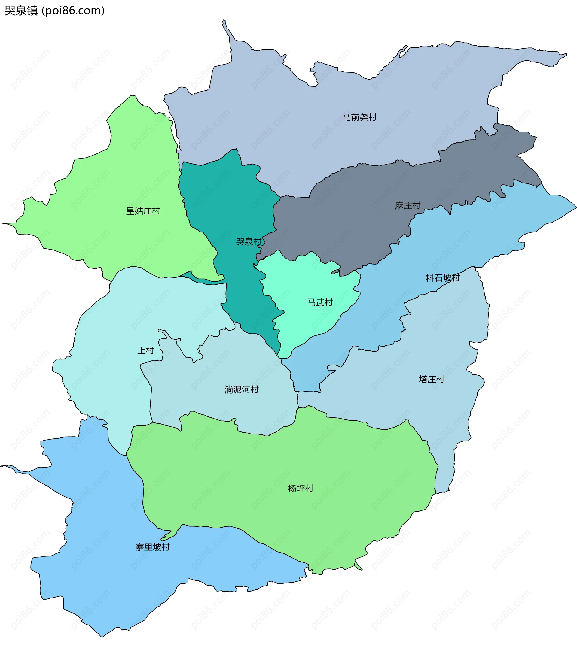 哭泉镇边界地图(五级行政区划)