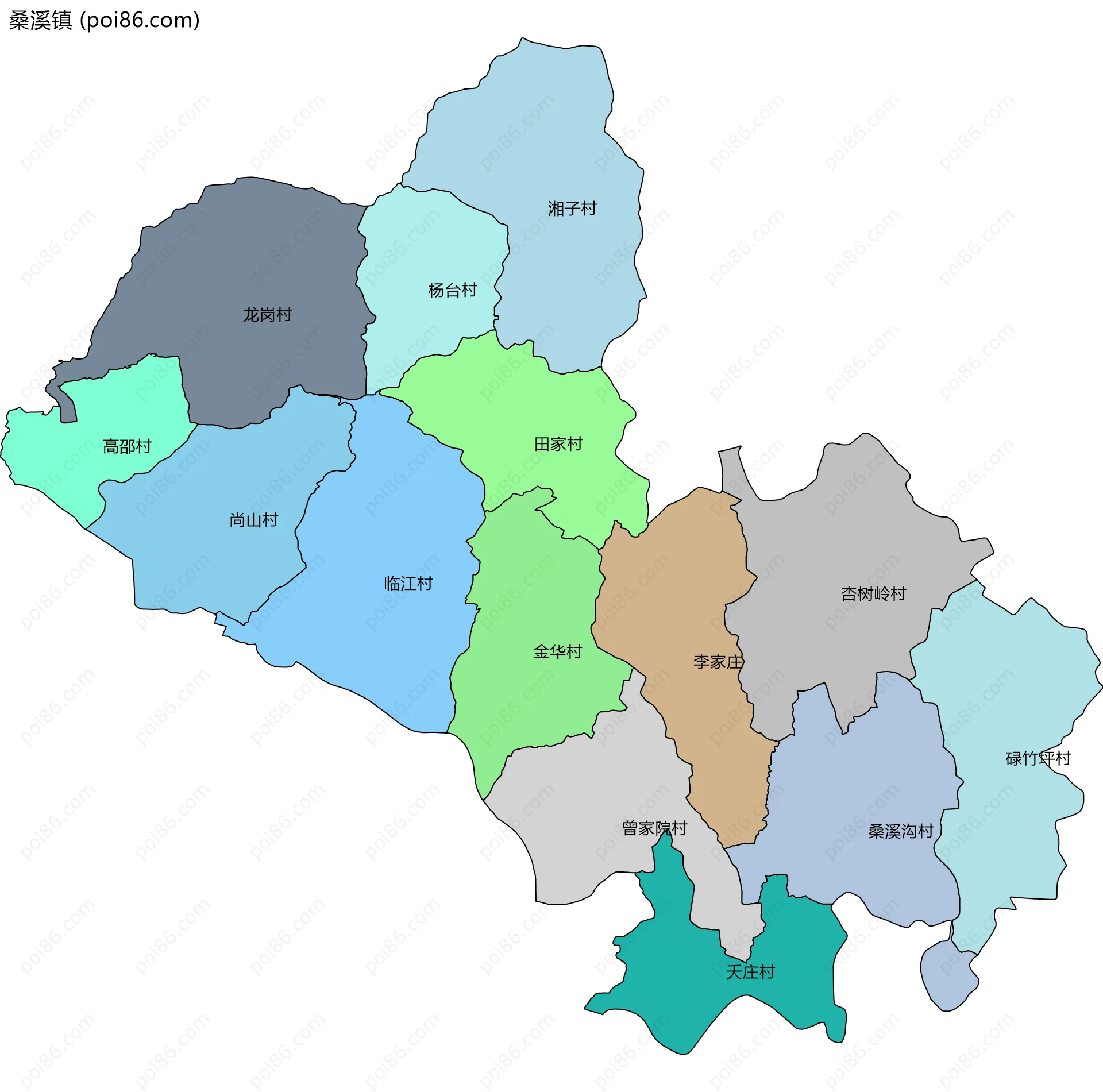 桑溪镇边界地图(五级行政区划)