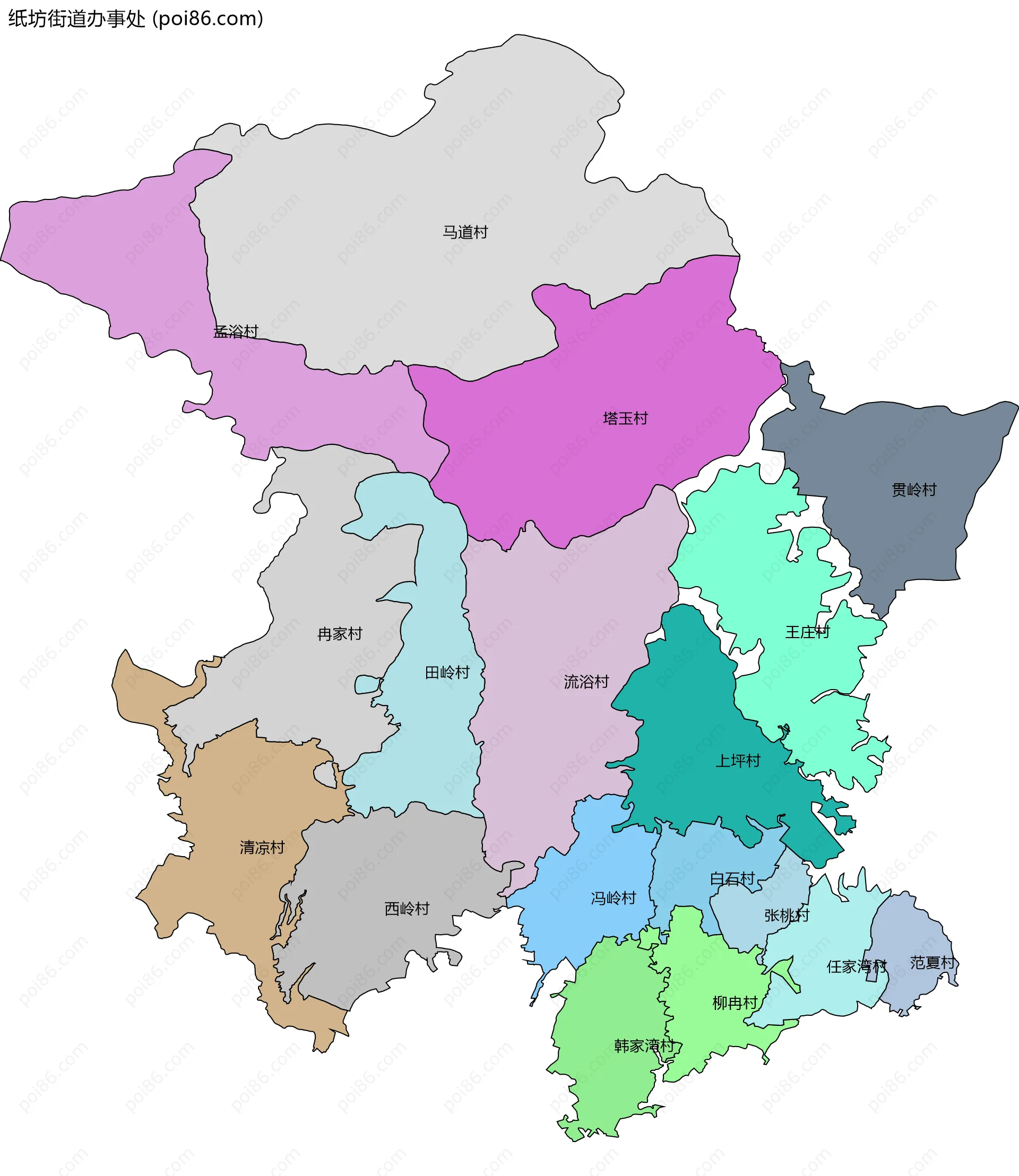 纸坊街道办事处边界地图(五级行政区划)