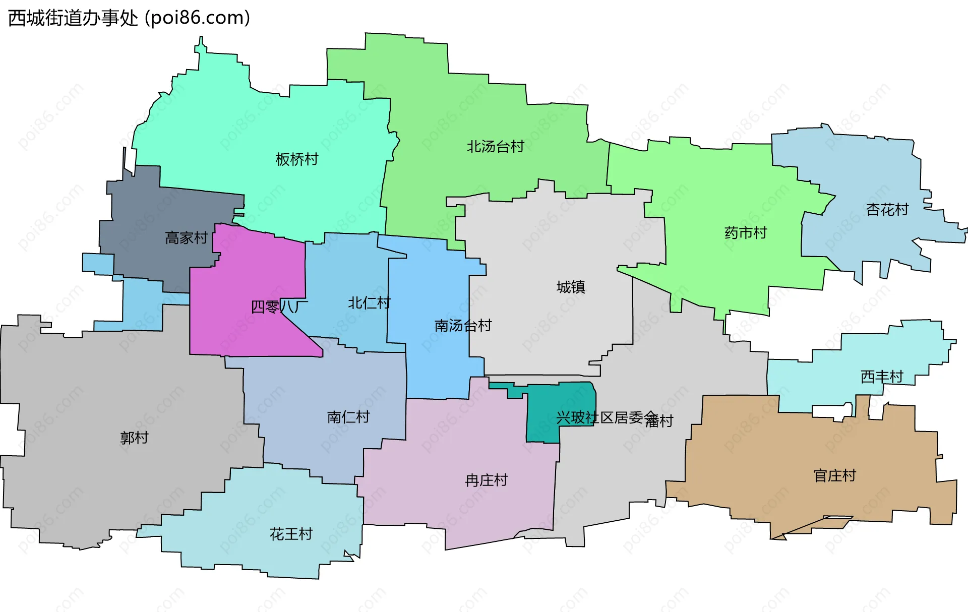 西城街道办事处边界地图(五级行政区划)