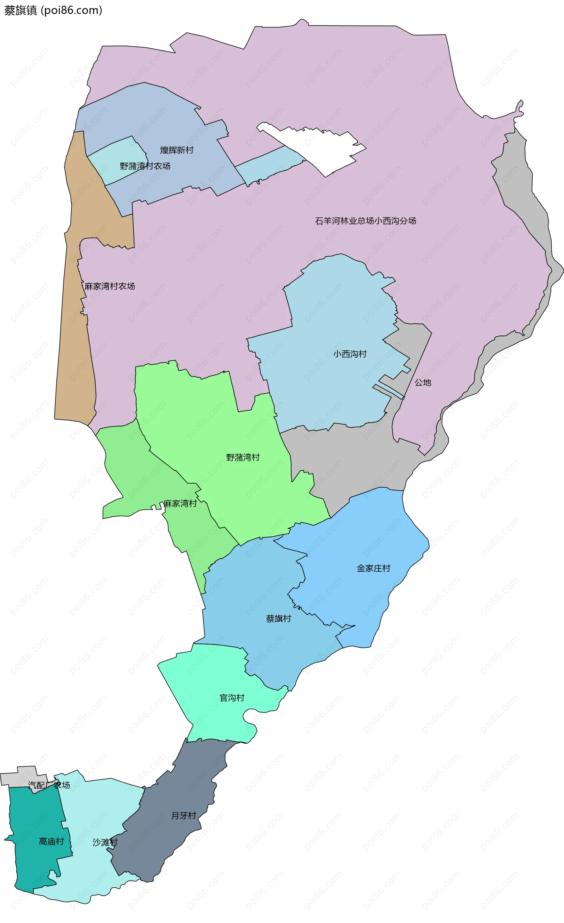 蔡旗镇边界地图(五级行政区划)