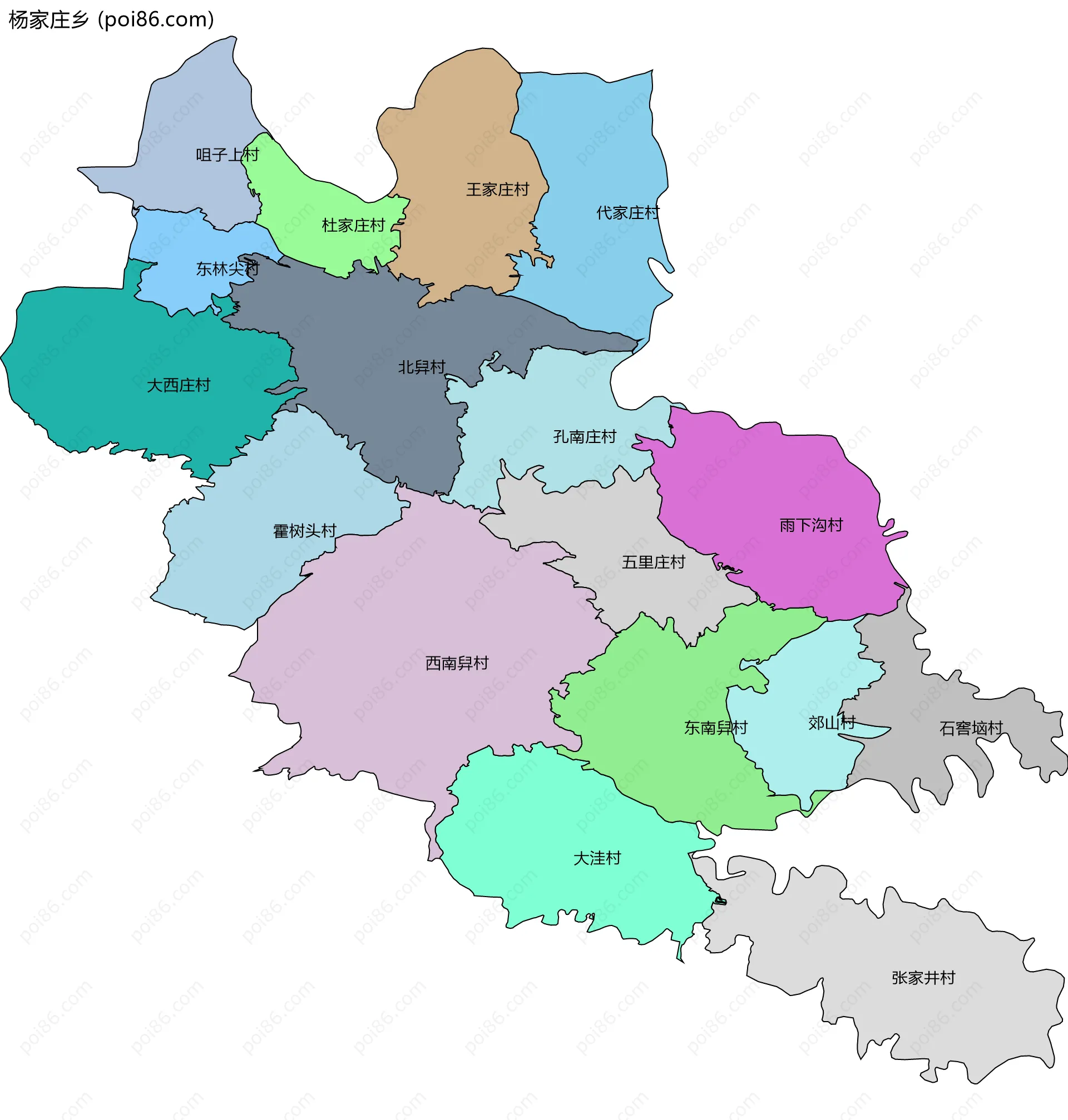 杨家庄乡边界地图(五级行政区划)