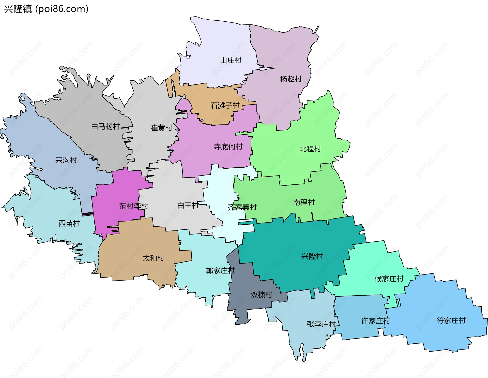 兴隆镇边界地图(五级行政区划)