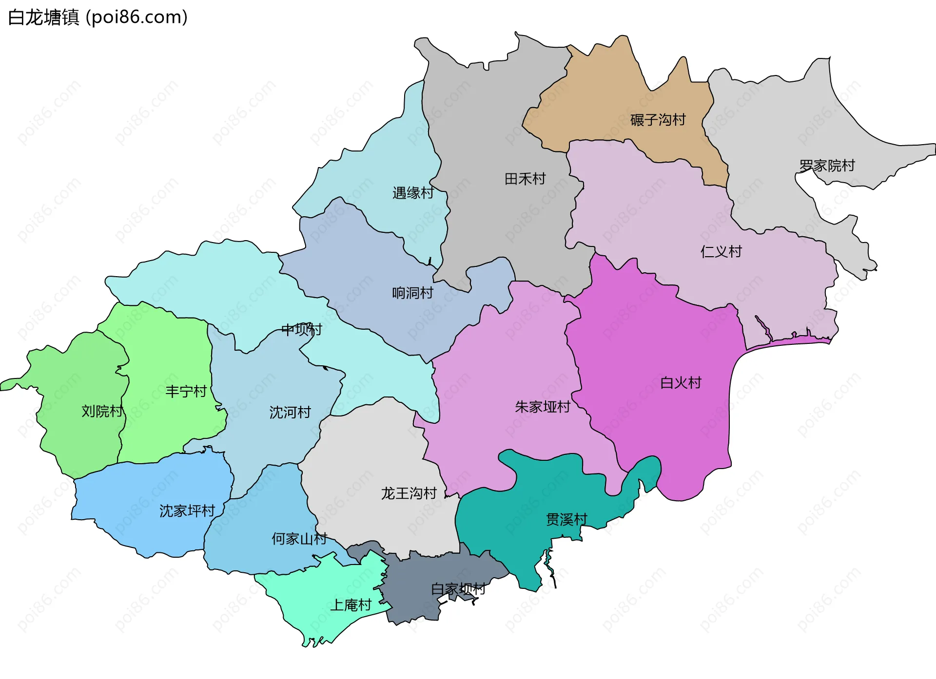 白龙塘镇边界地图(五级行政区划)