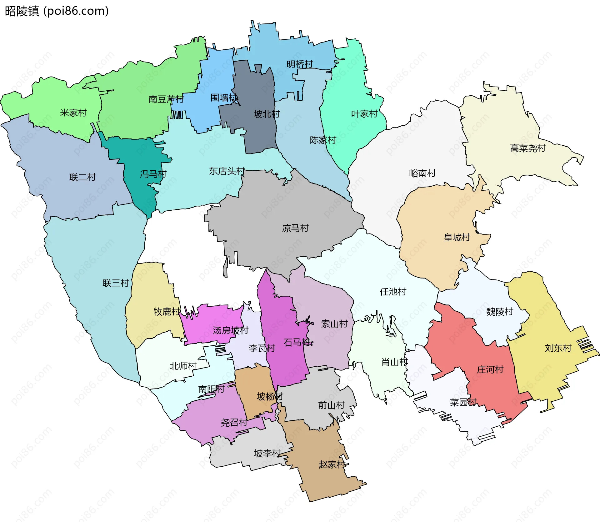 昭陵镇边界地图(五级行政区划)