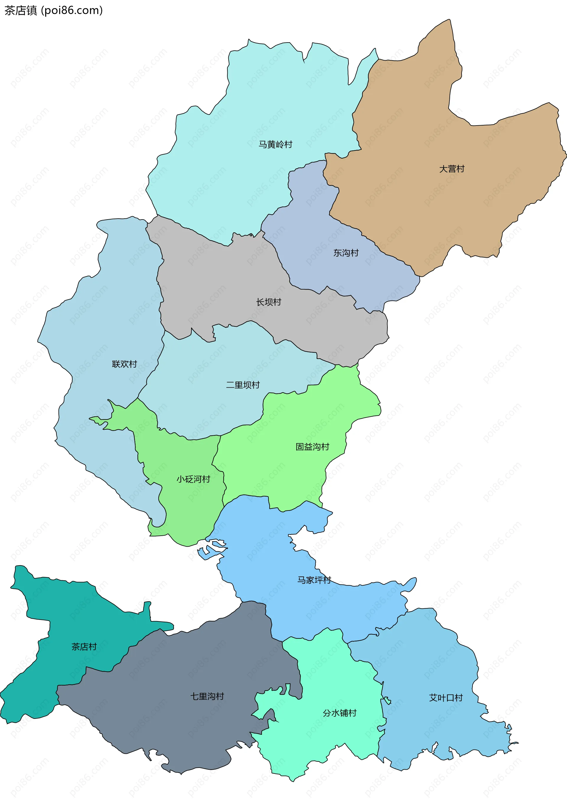 茶店镇边界地图(五级行政区划)