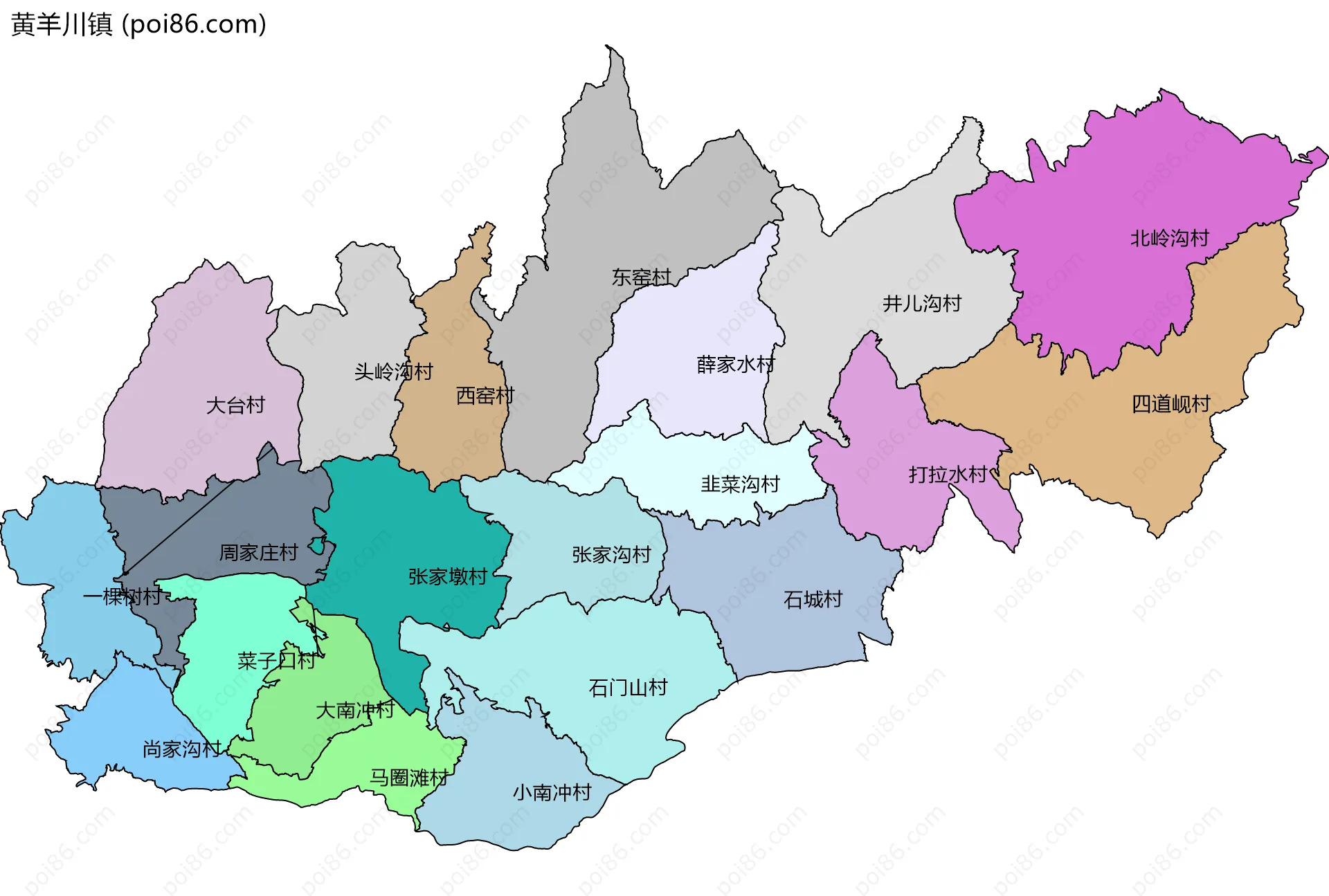 黄羊川镇边界地图(五级行政区划)