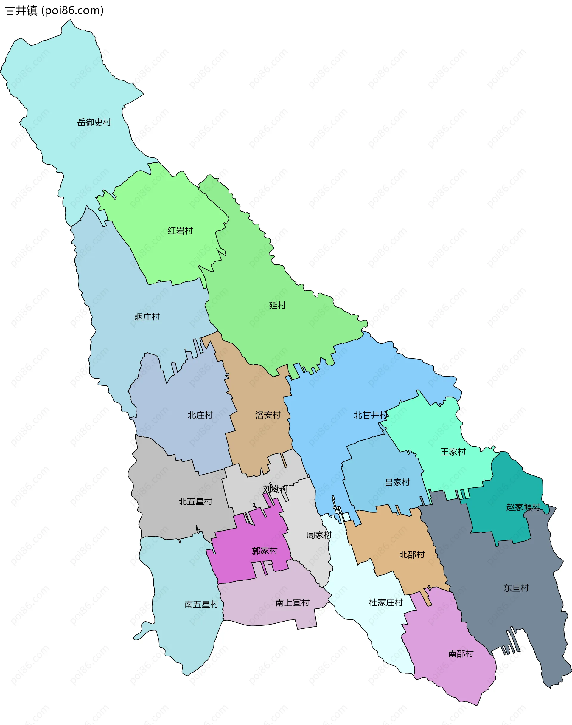 甘井镇边界地图(五级行政区划)