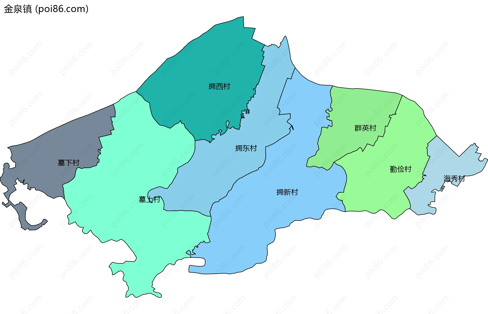 金泉镇边界地图(五级行政区划)