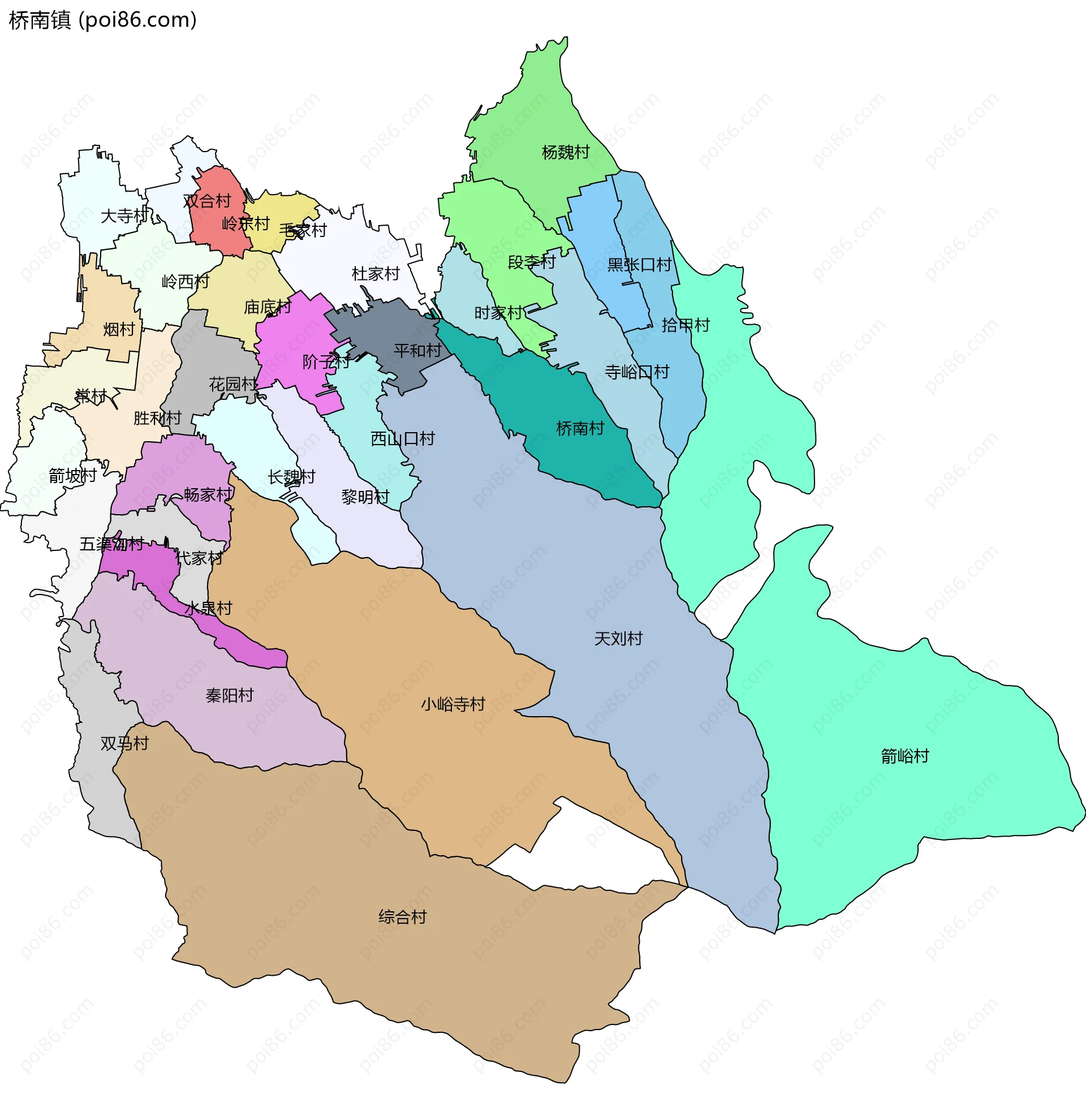 桥南镇边界地图(五级行政区划)