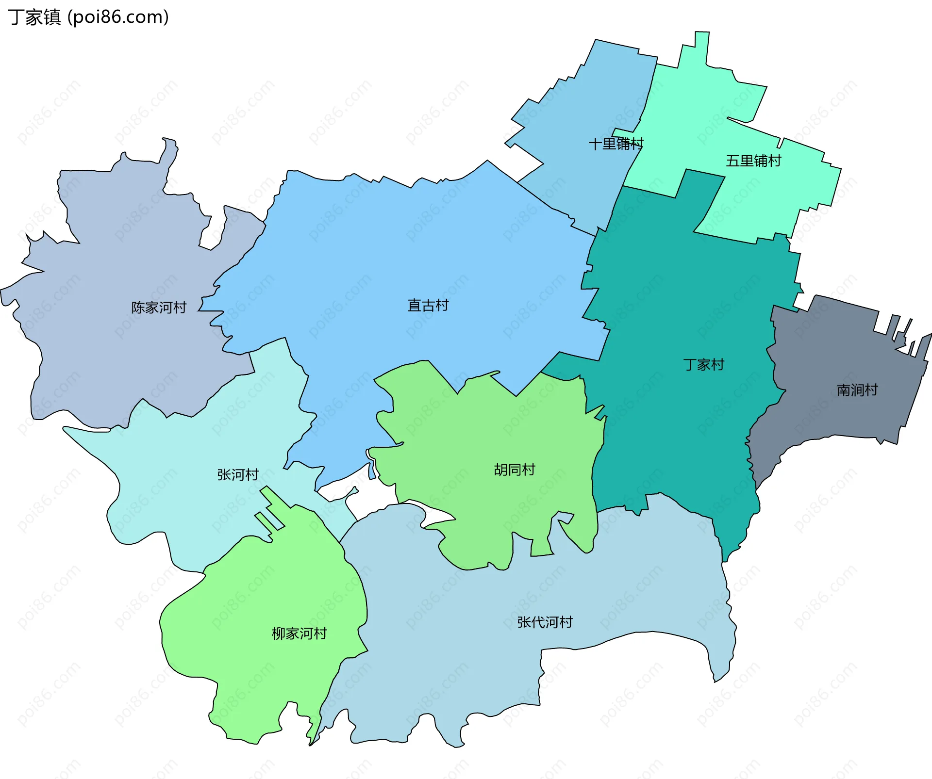丁家镇边界地图(五级行政区划)
