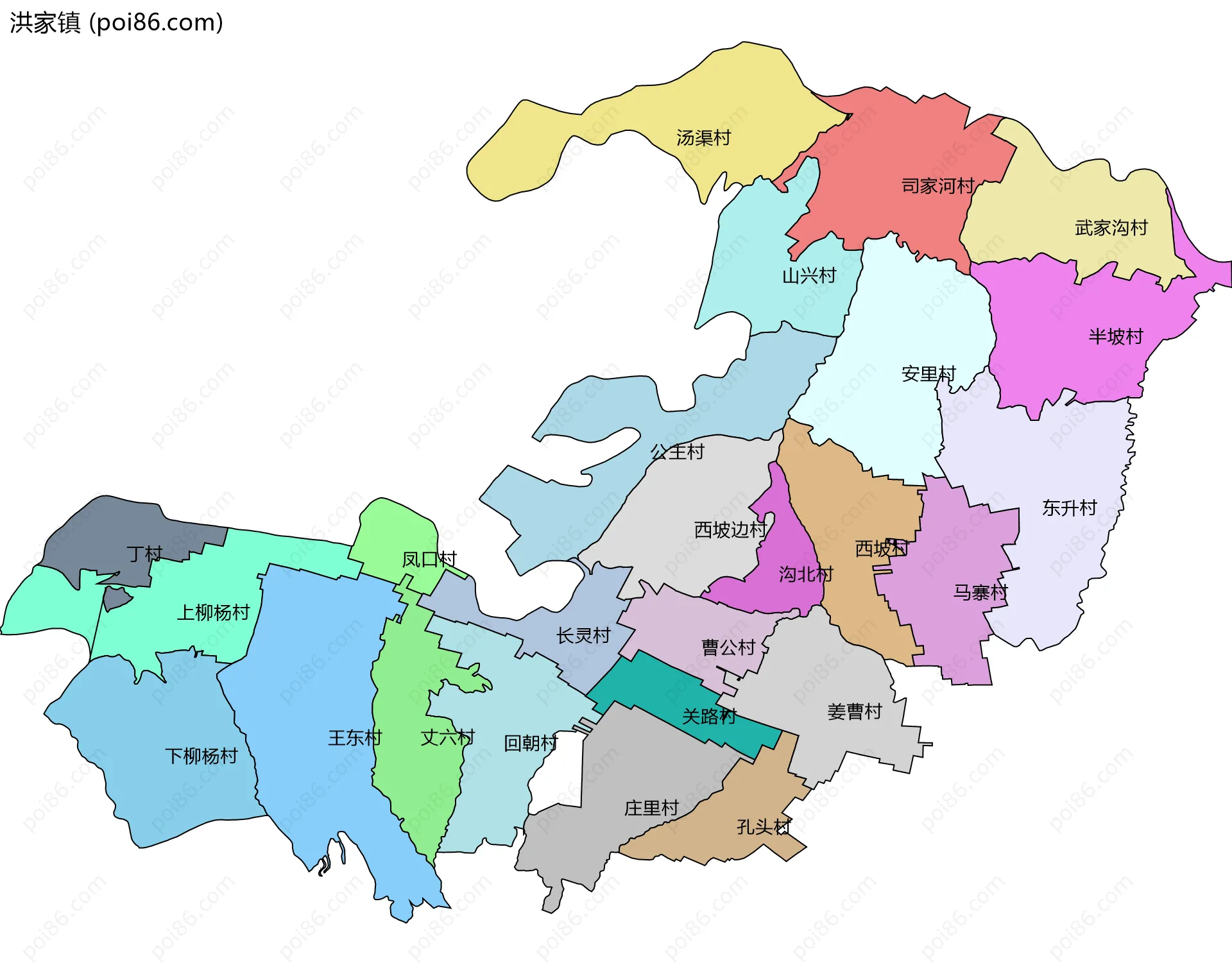 洪家镇边界地图(五级行政区划)