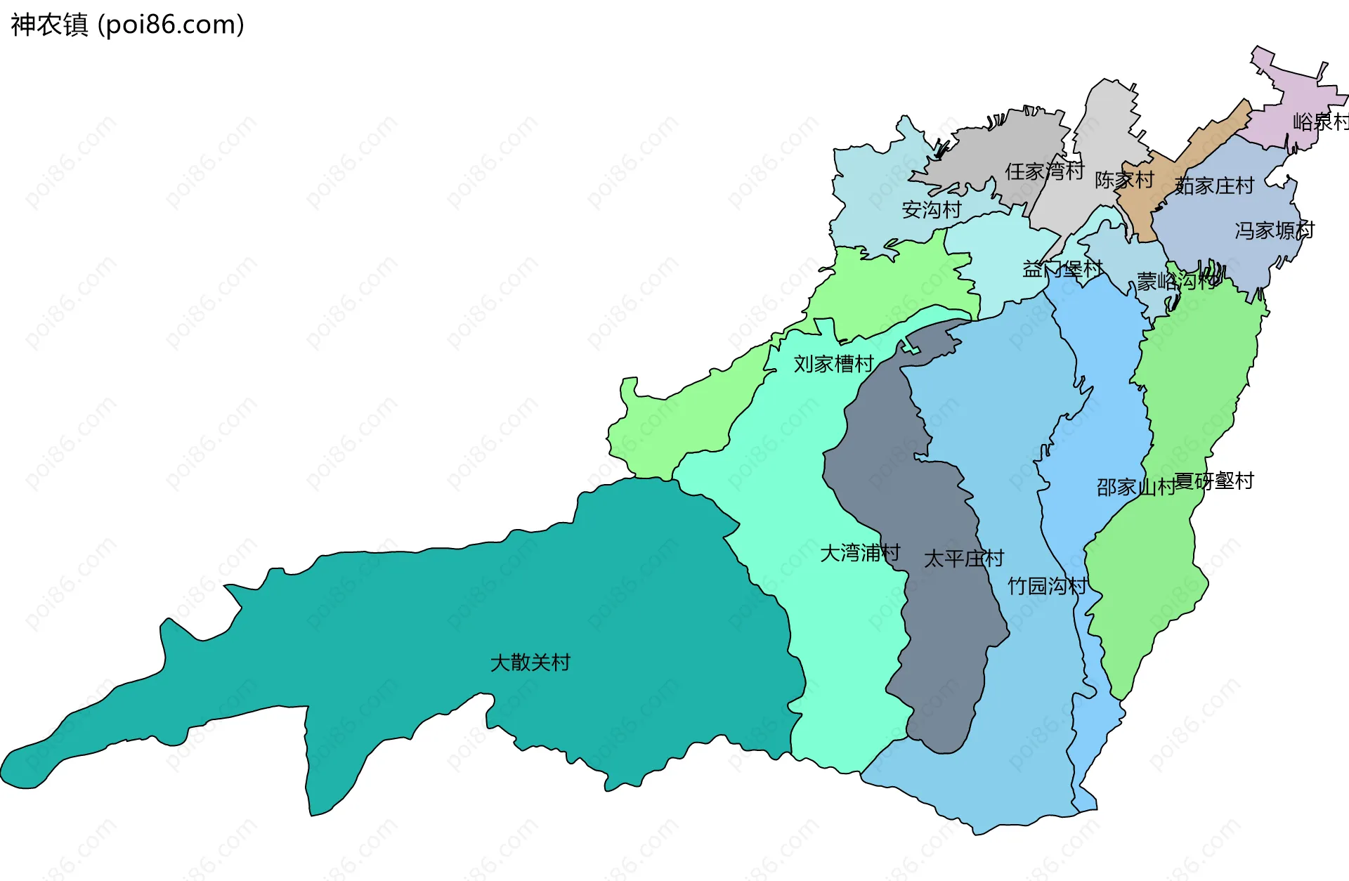神农镇边界地图(五级行政区划)