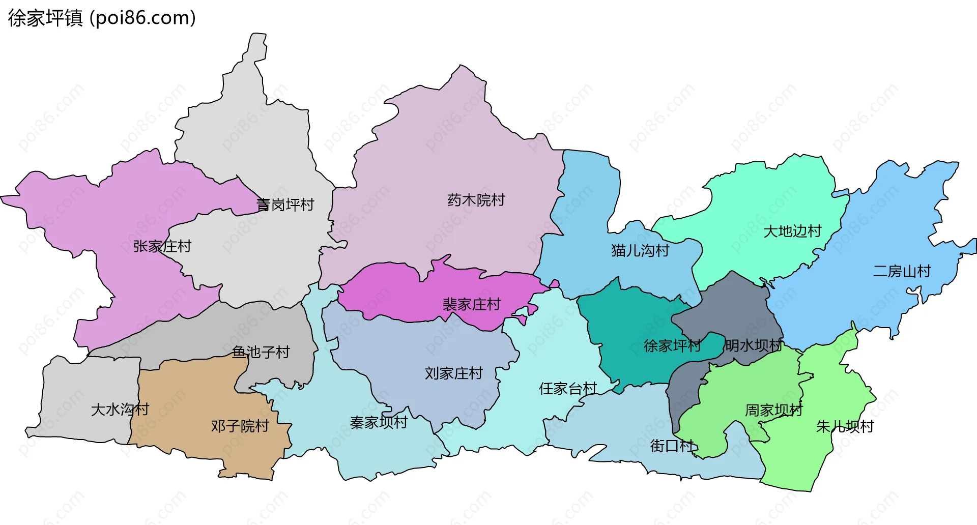 徐家坪镇边界地图(五级行政区划)