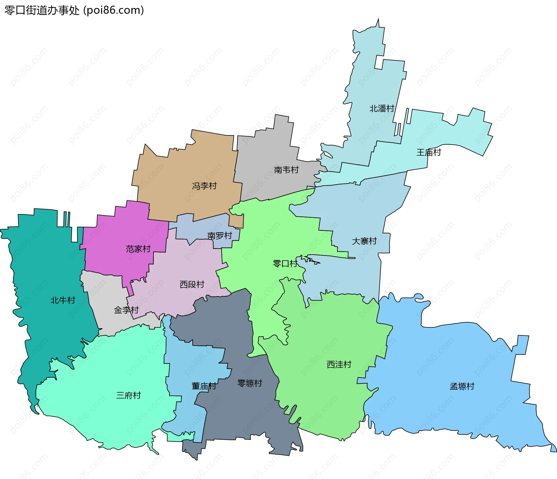 零口街道办事处边界地图(五级行政区划)