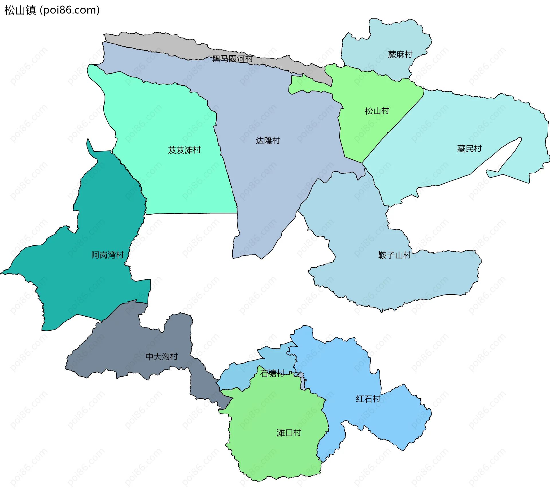 松山镇边界地图(五级行政区划)