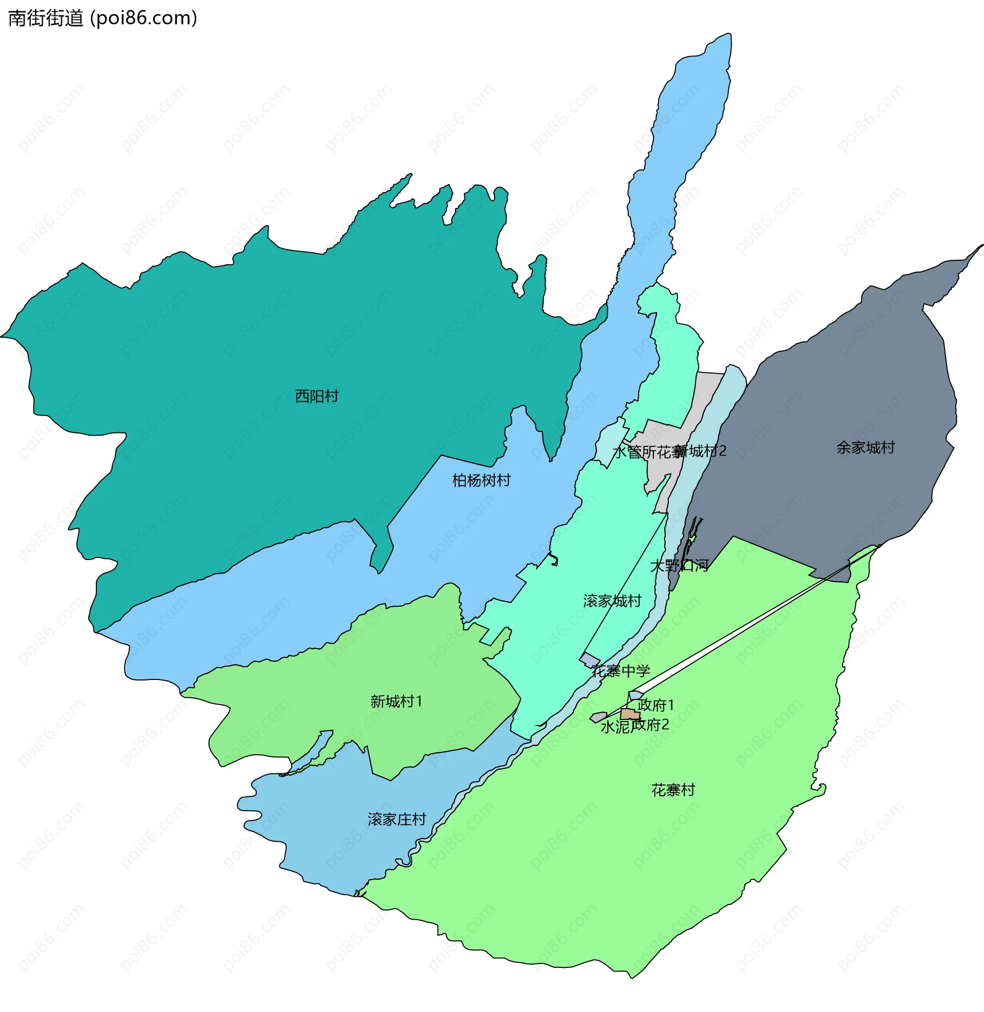 南街街道边界地图(五级行政区划)