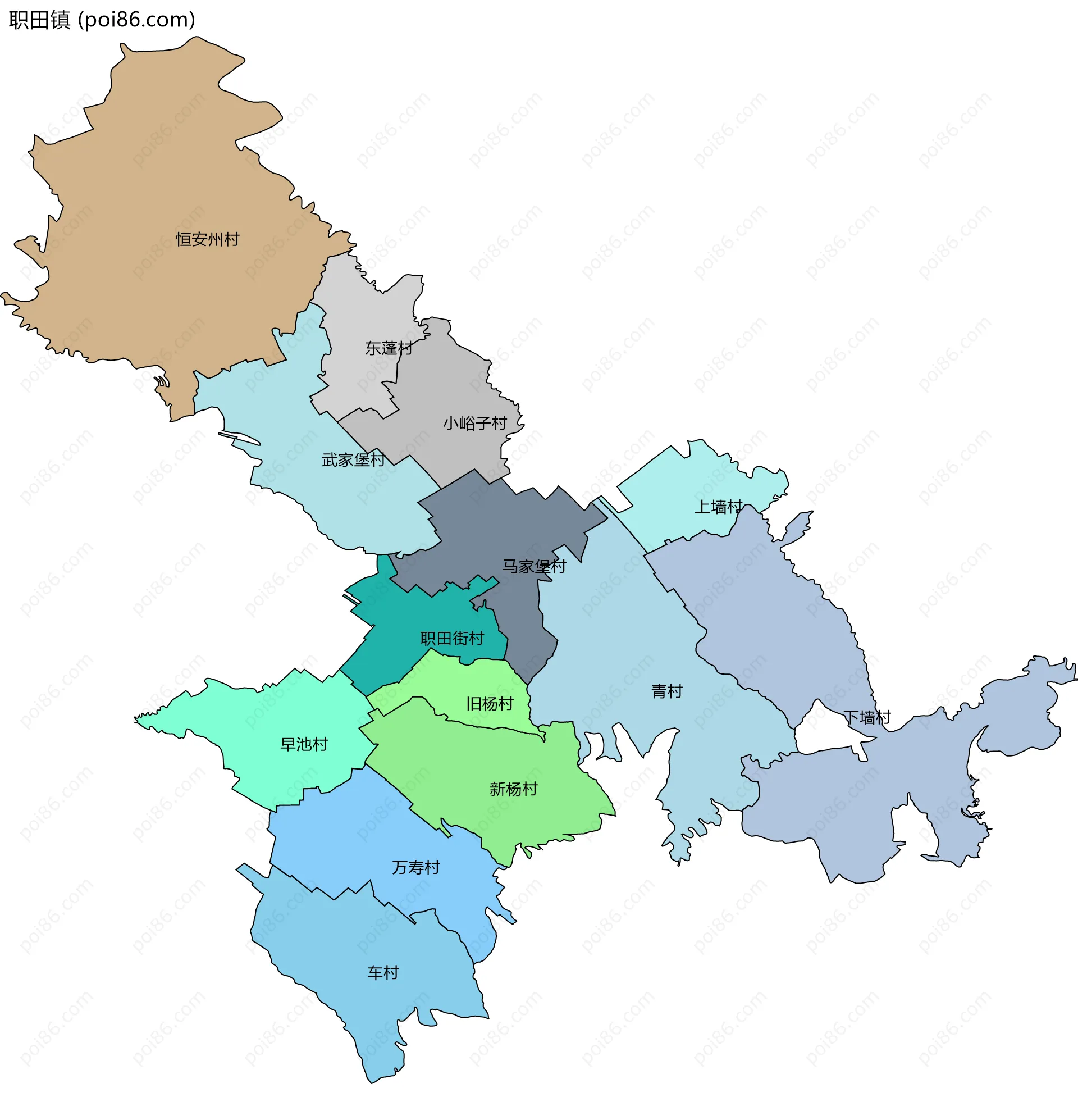 职田镇边界地图(五级行政区划)