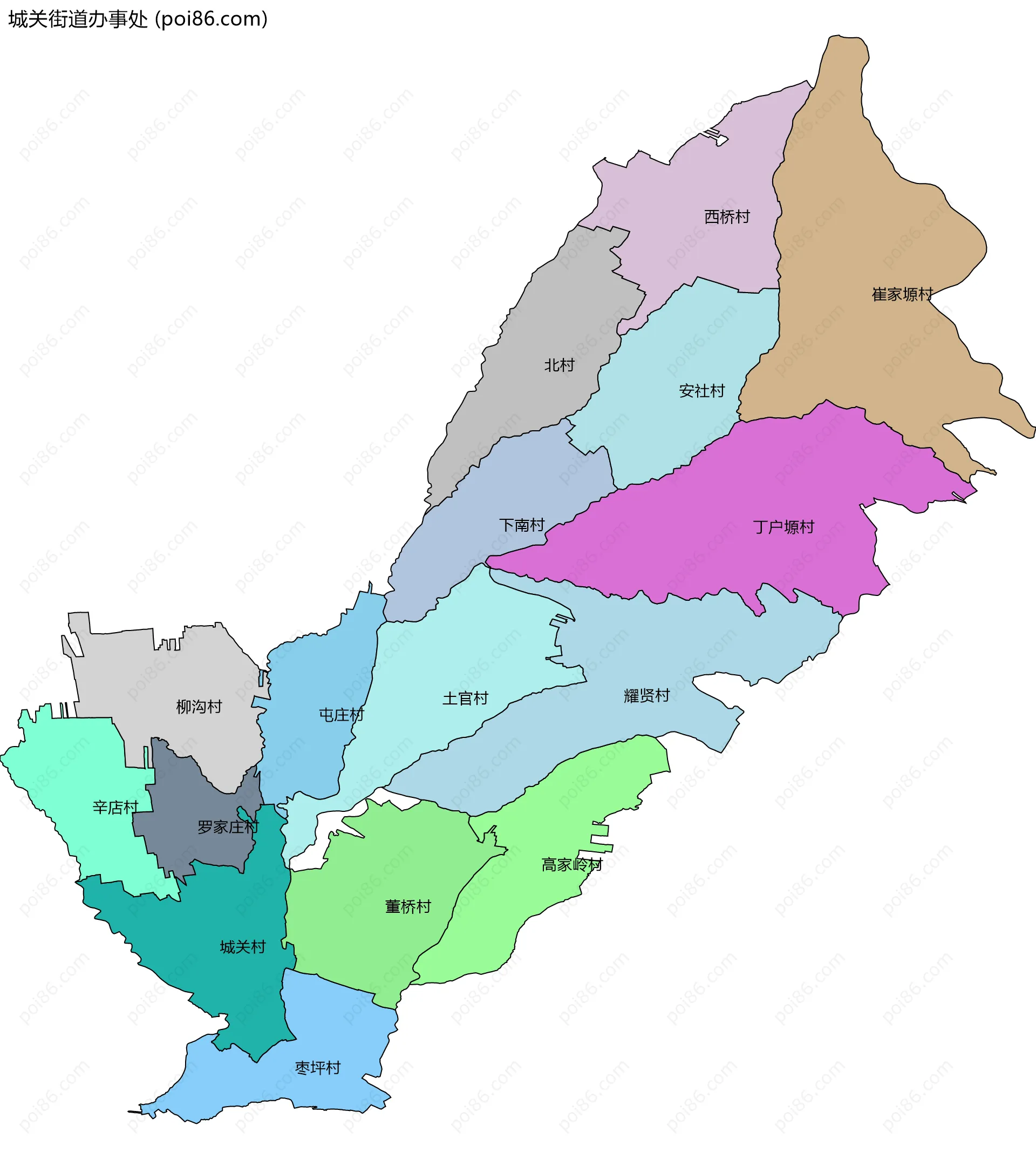 城关街道办事处边界地图(五级行政区划)